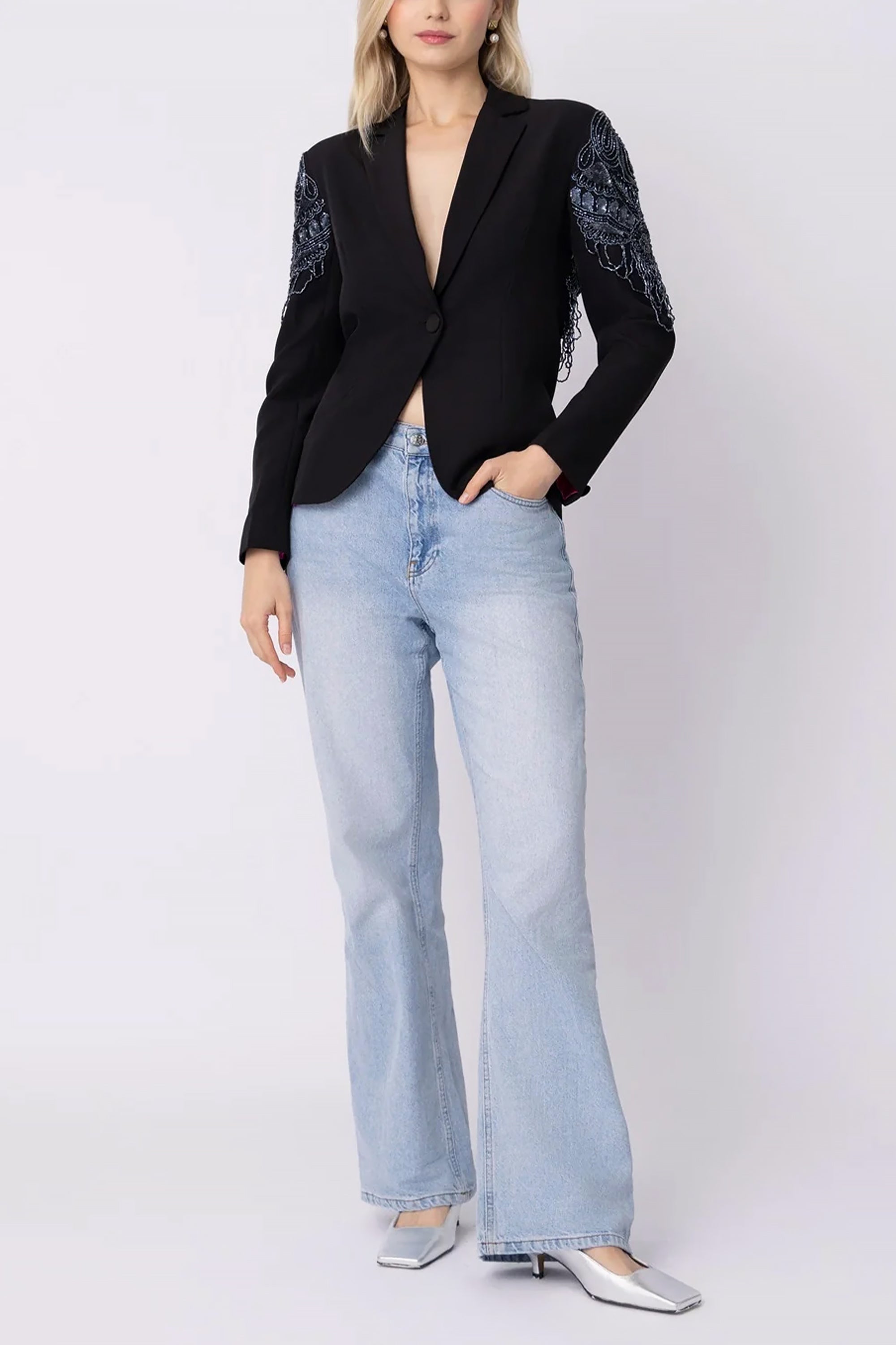 Black Polyester Ebony Blazer by Raishma