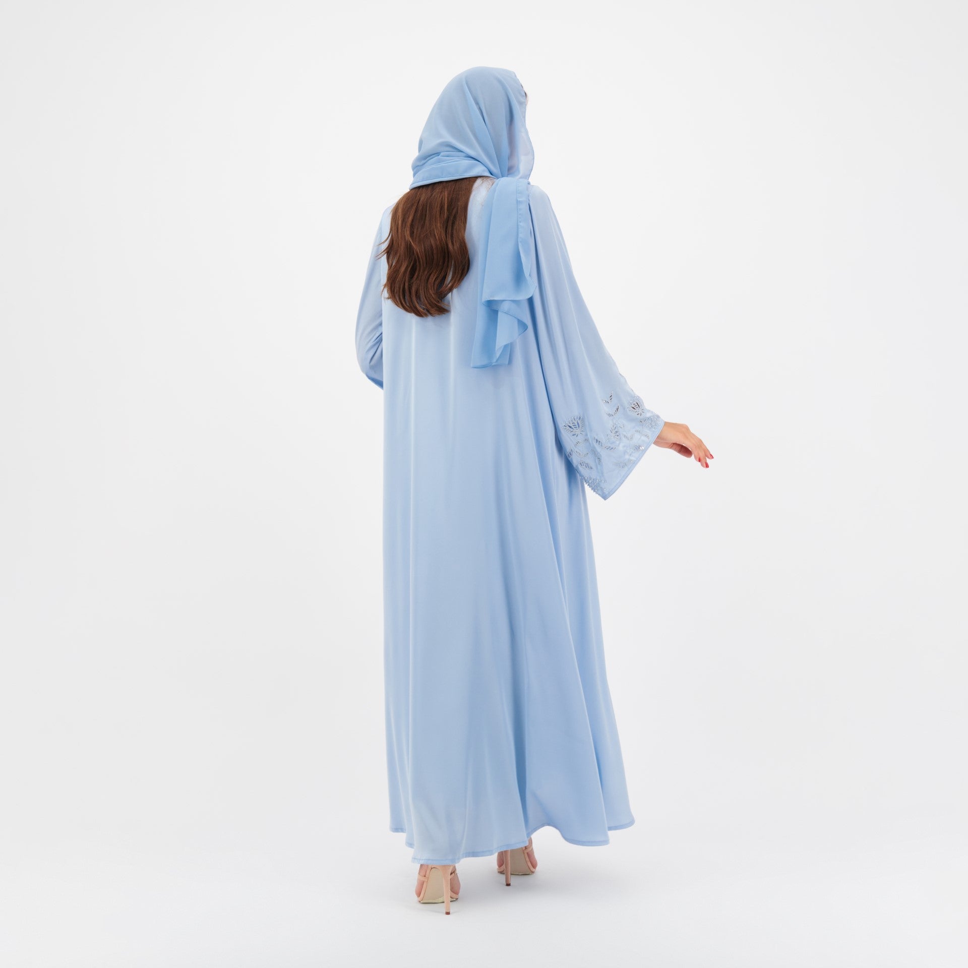 Baby Blue Abaya with Embroidery and Scarf by Endemage