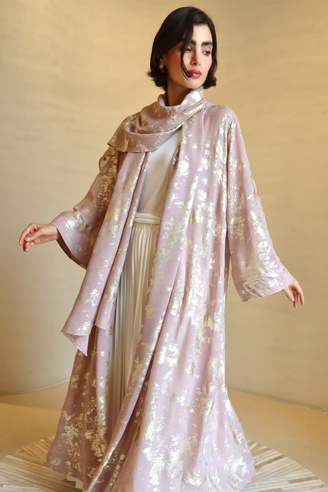 Pink Goldbeaten Silk Abaya by F.Lounge