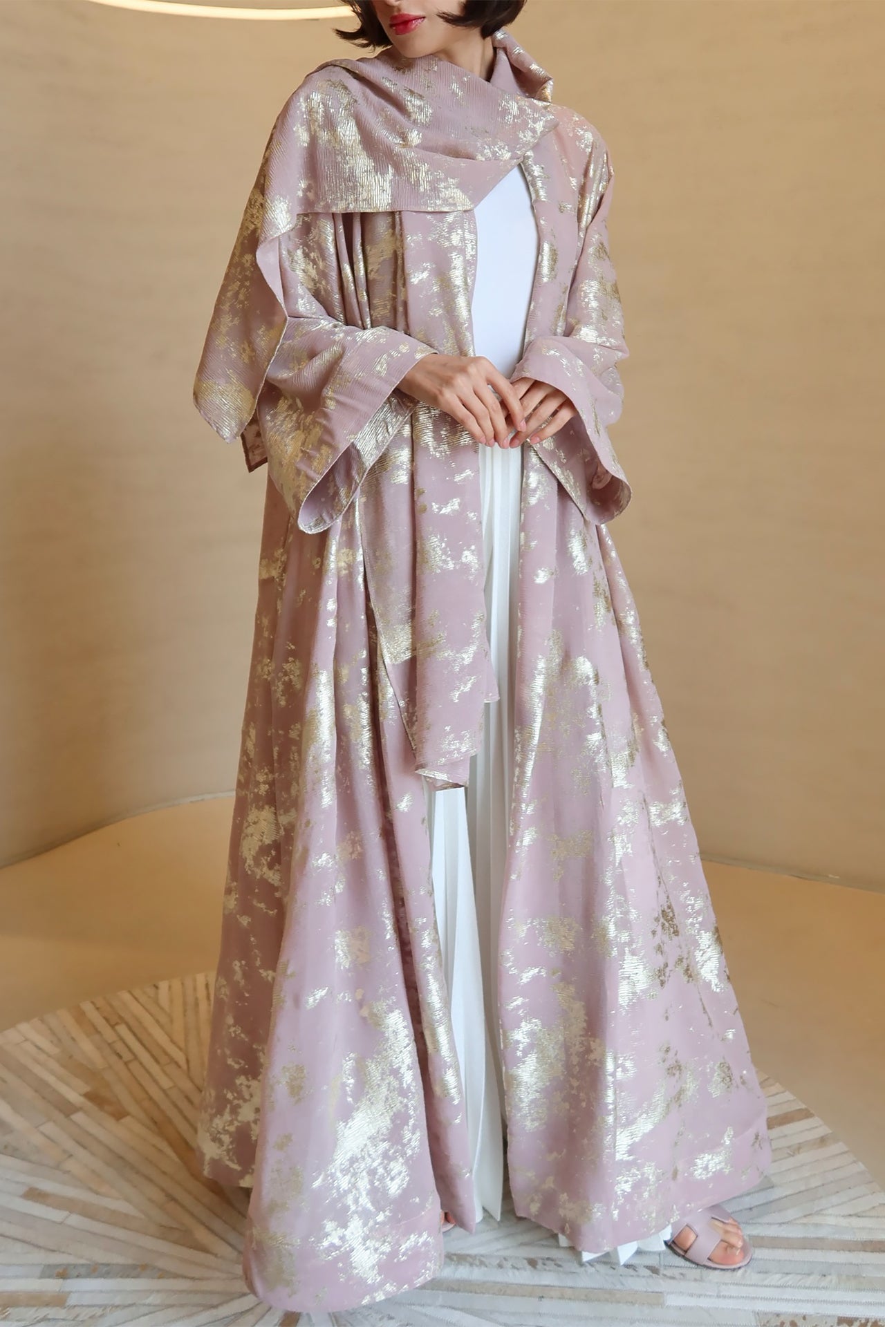 Pink Goldbeaten Silk Abaya by F.Lounge