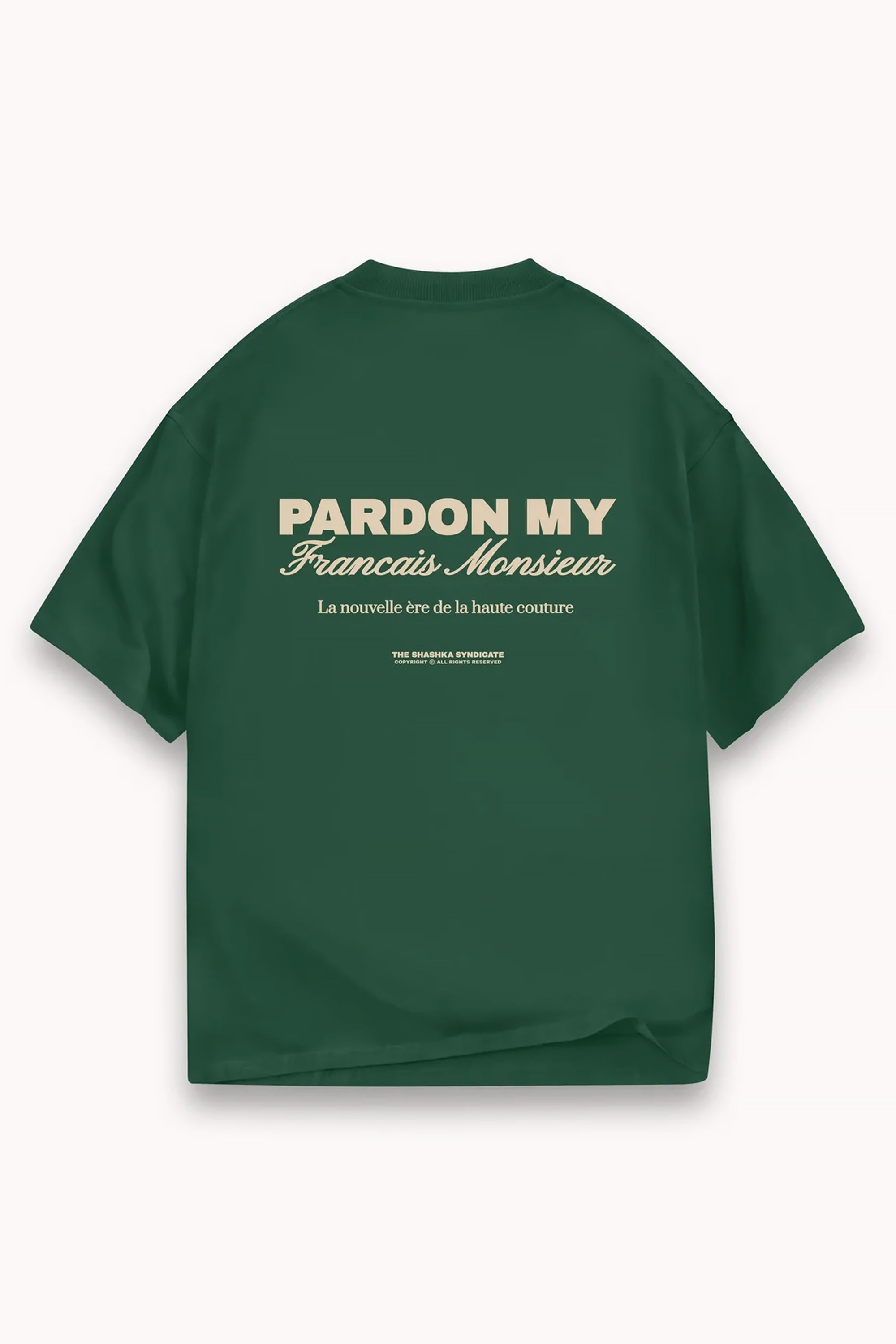 تي شيرت "Pardon" مطبوع باللون الأخضر الداكن من شركة Shashka Syndicate