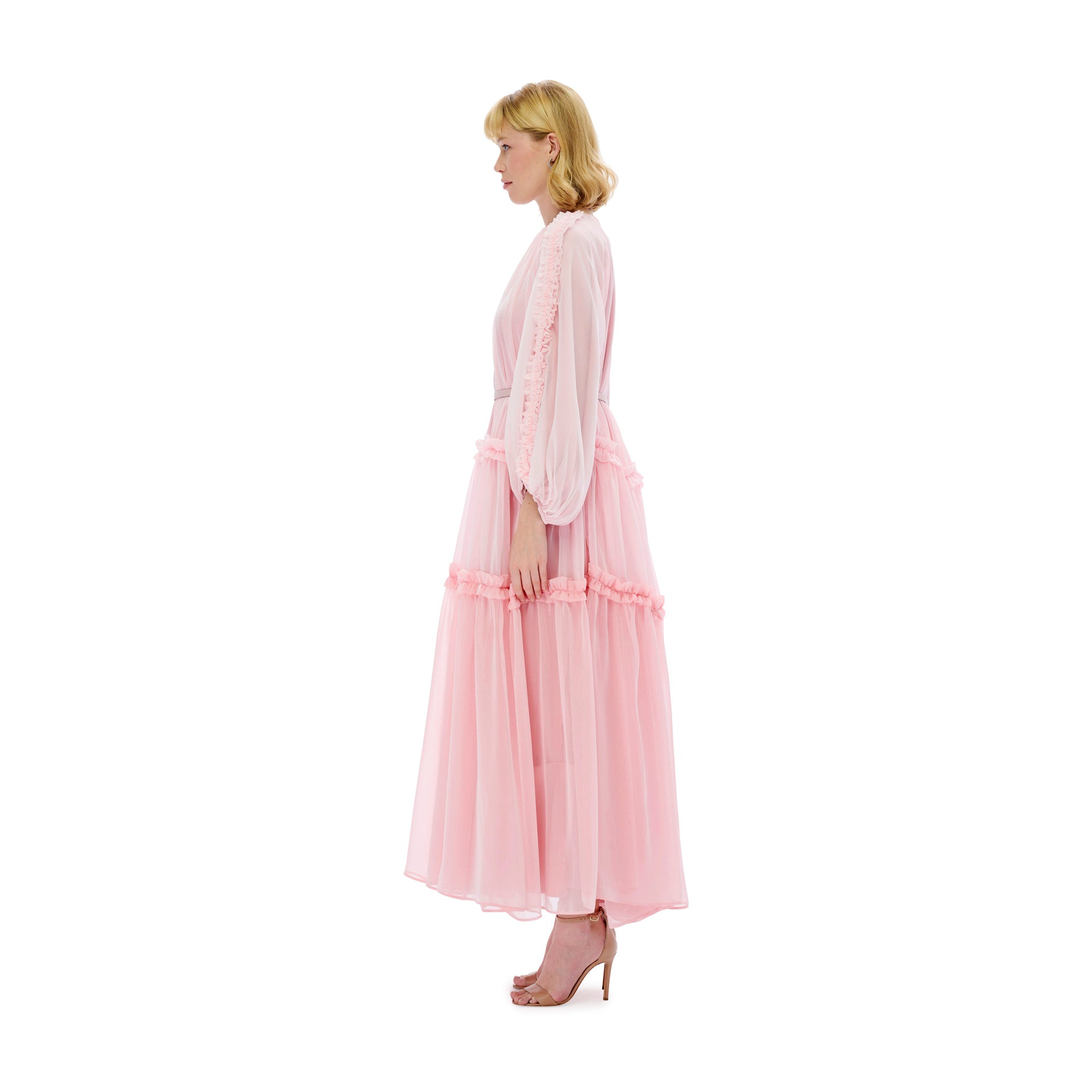Pink Chiffon Flowy Dress From Miha