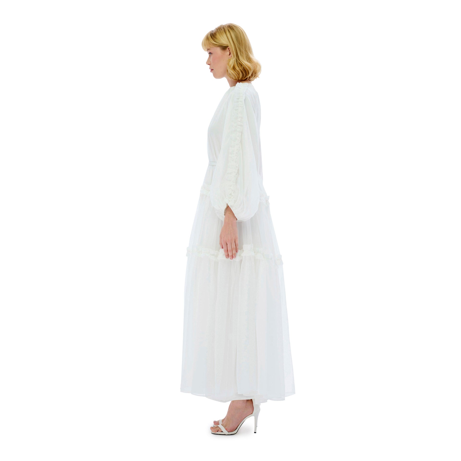 White Chiffon Flowy Dress From Miha