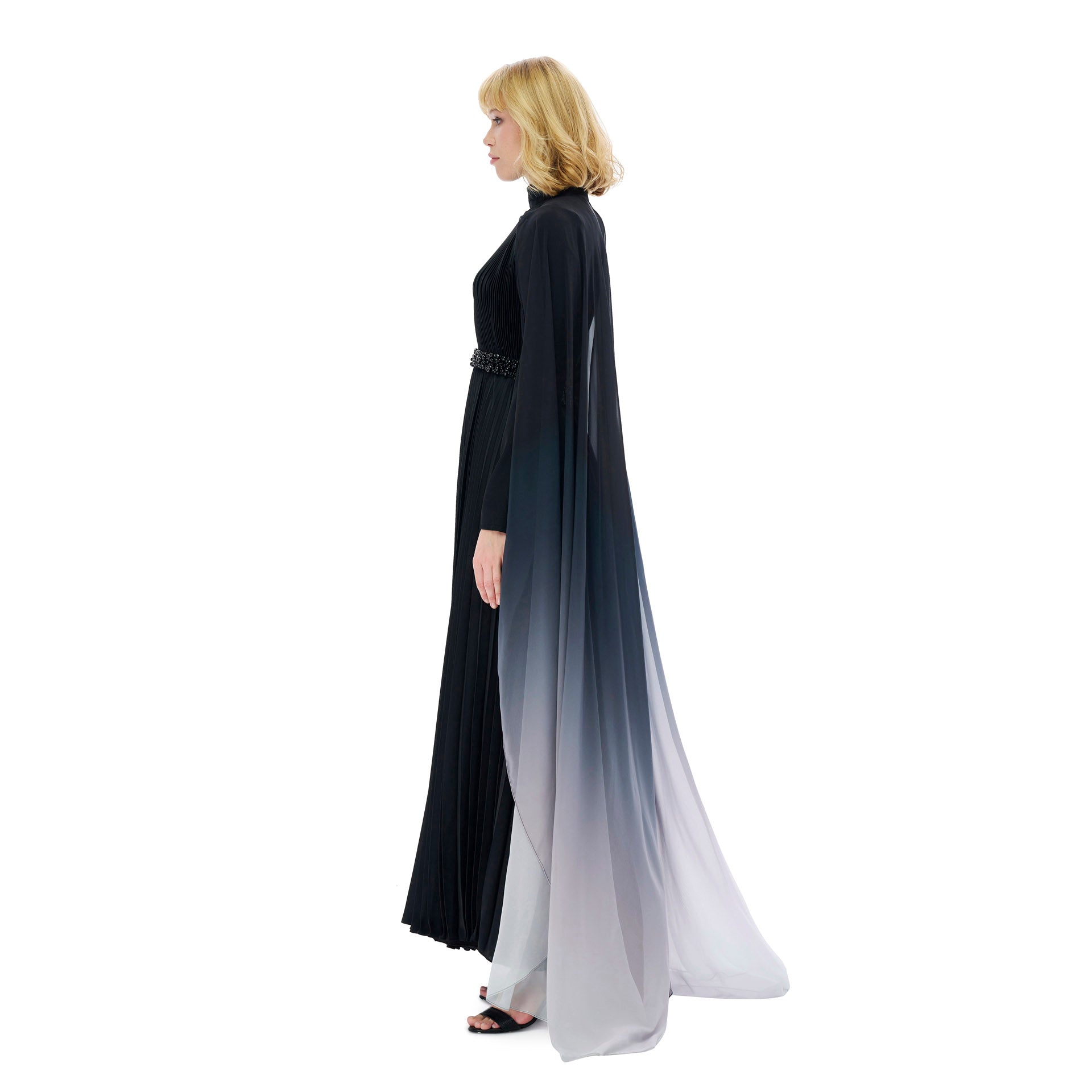 Black Ogee Pleated Crepe Dress From Miha