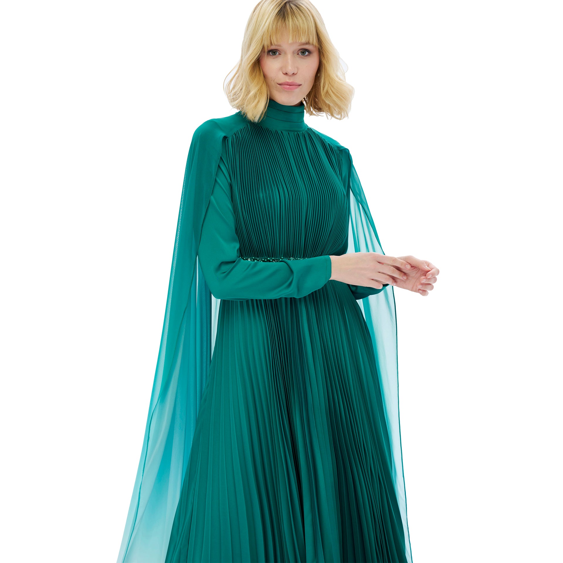 Green Ogee Pleated Crepe Dress From Miha