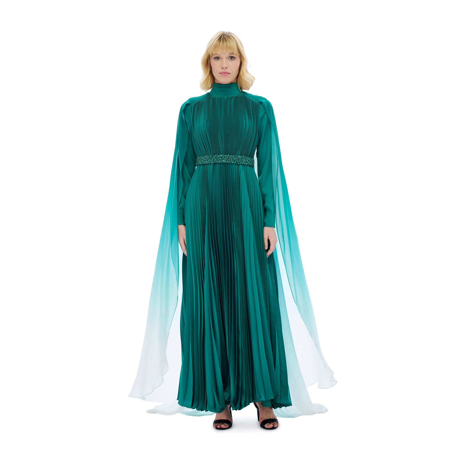 Green Ogee Pleated Crepe Dress From Miha