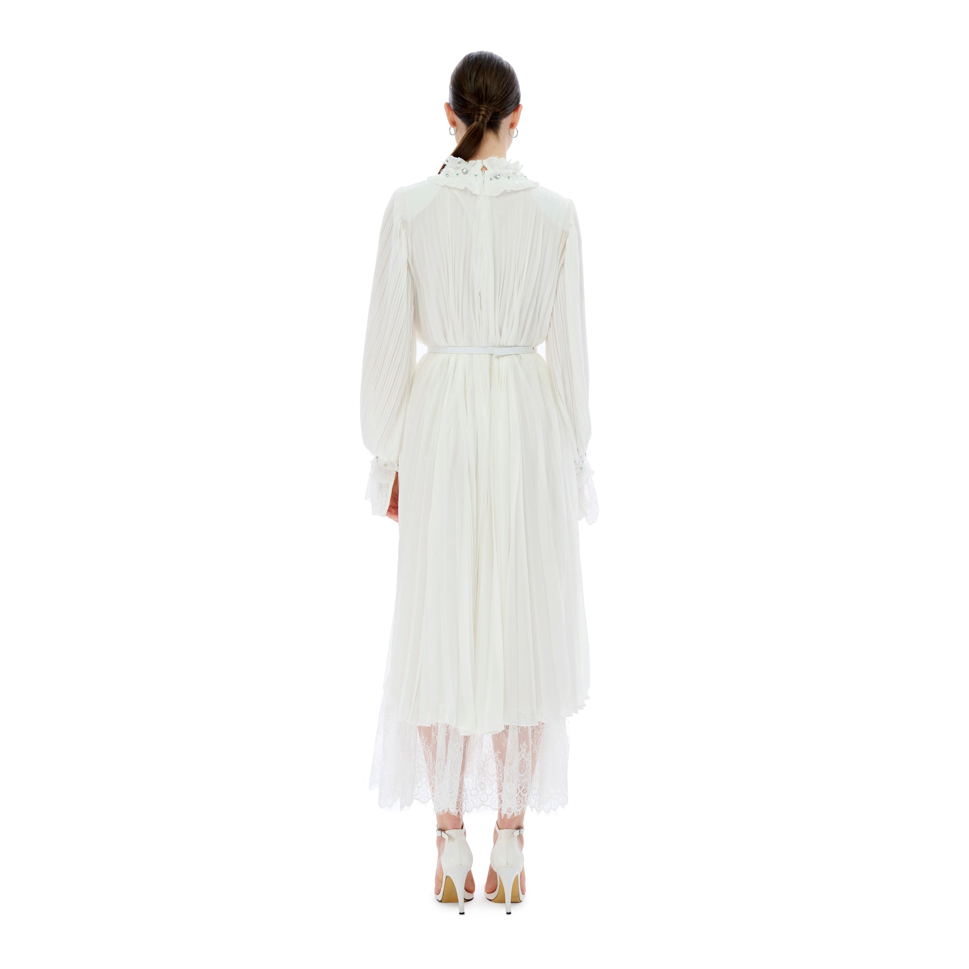 White Chiffon Pleated Dress From Miha