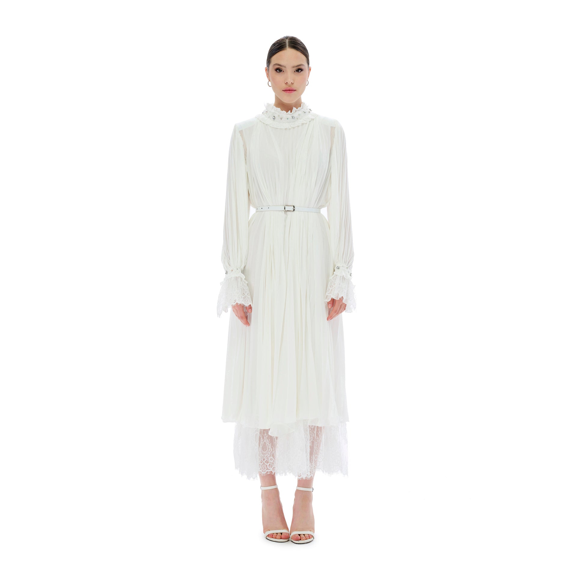 White Chiffon Pleated Dress From Miha