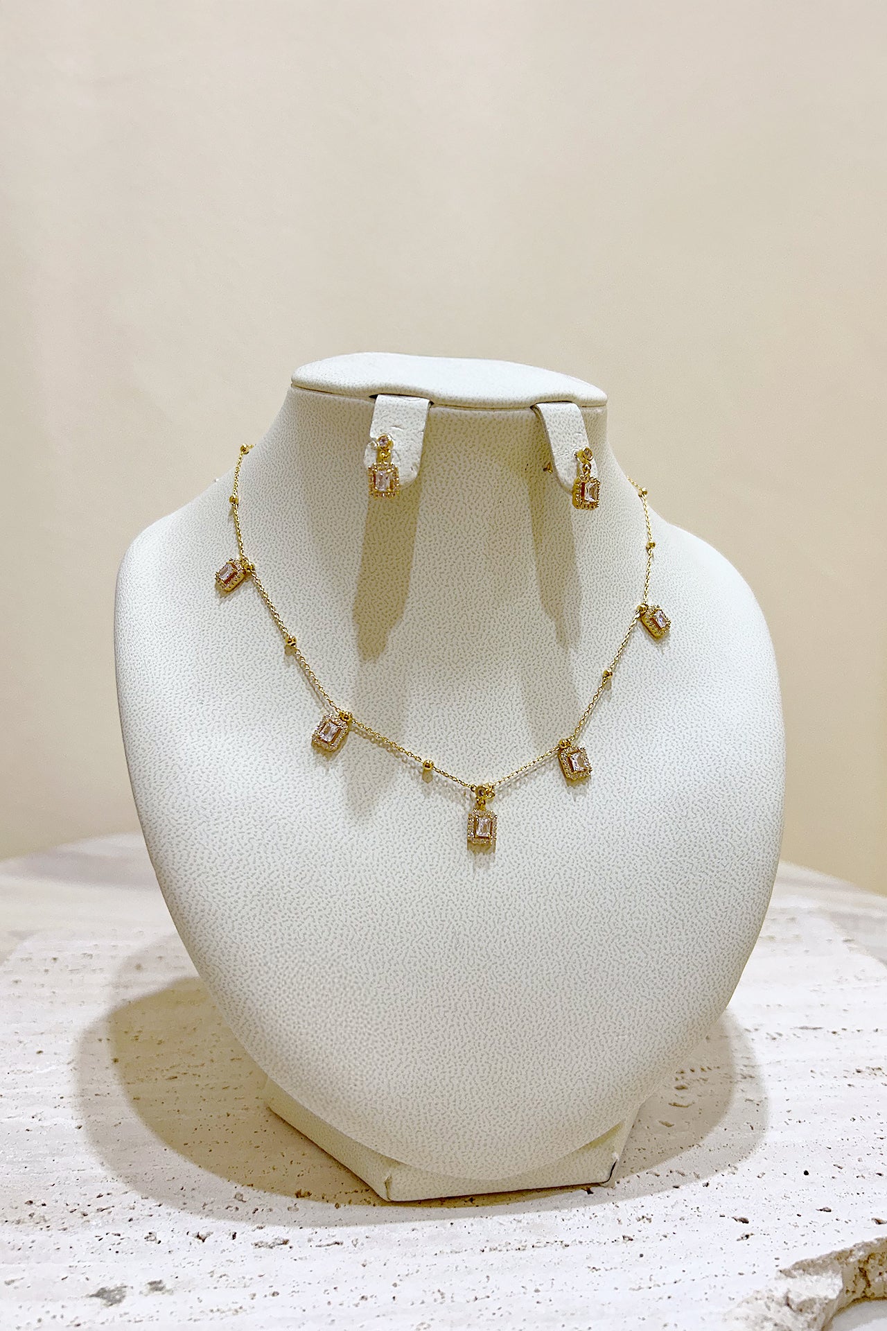 Yellow Gold Pavé Set of Necklace and Earrings by Azaleas