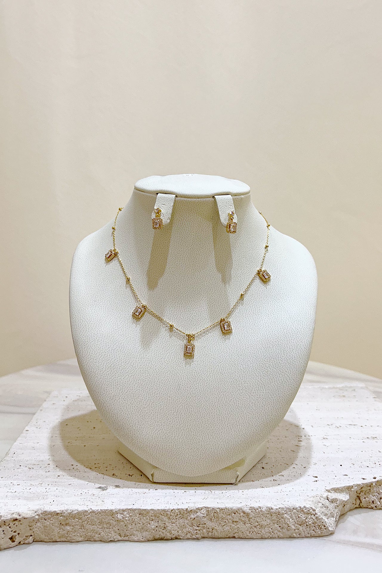Yellow Gold Pavé Set of Necklace and Earrings by Azaleas