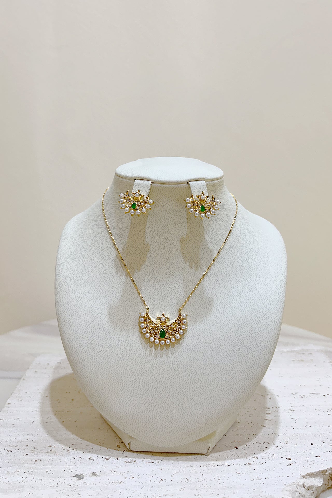Gold Crescent Set of Necklace and Earrings by Azaleas