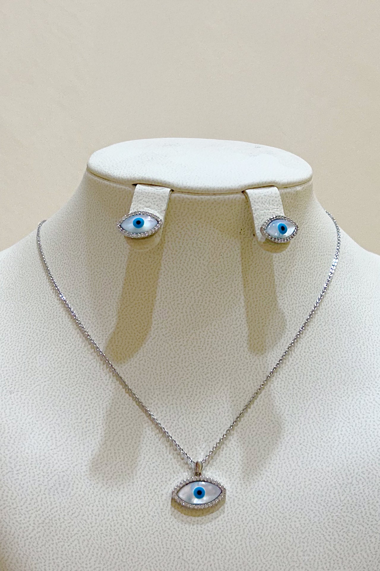 Silver Evil Eye Set of Necklace and Earrings by Azaleas