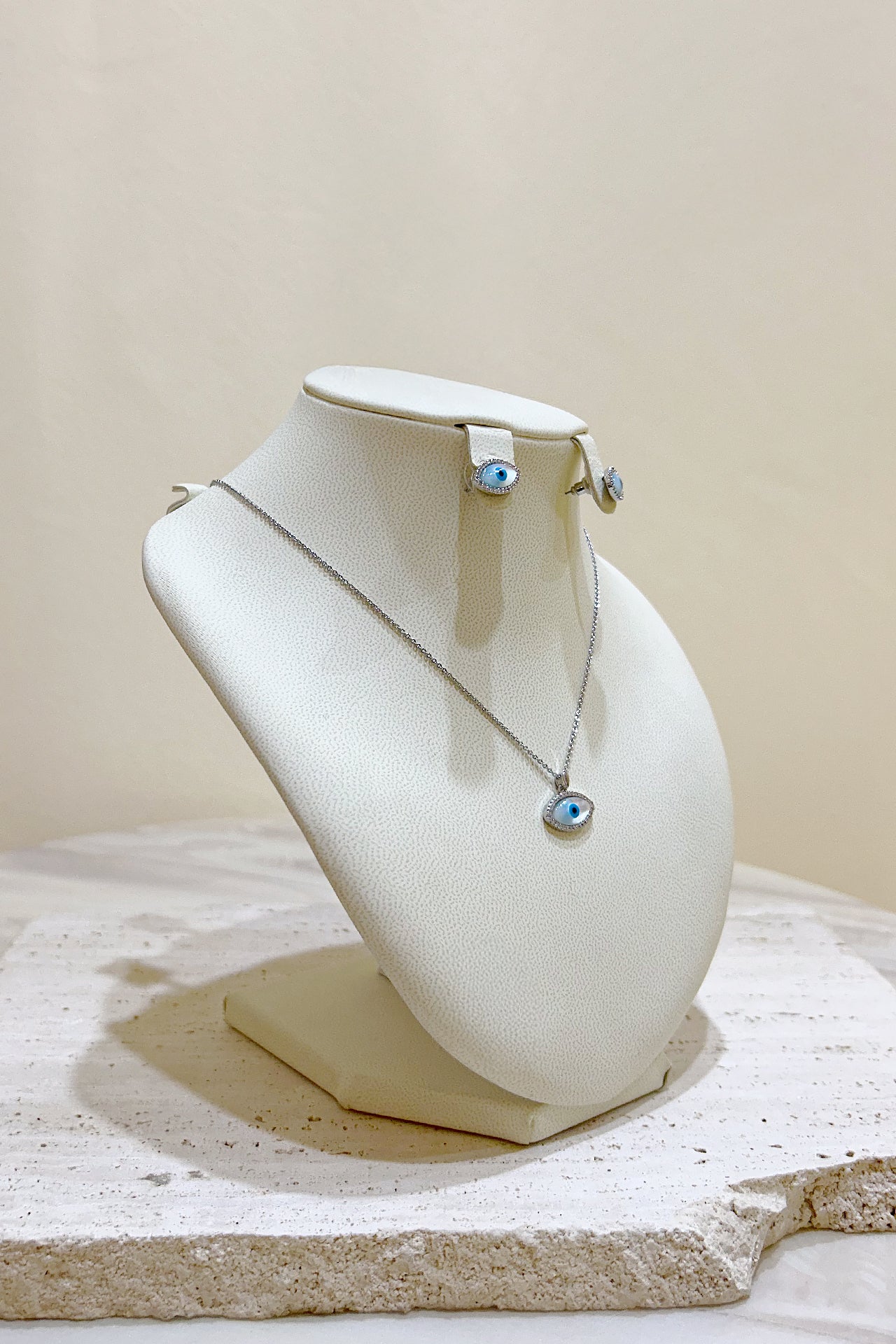 Silver Evil Eye Set of Necklace and Earrings by Azaleas