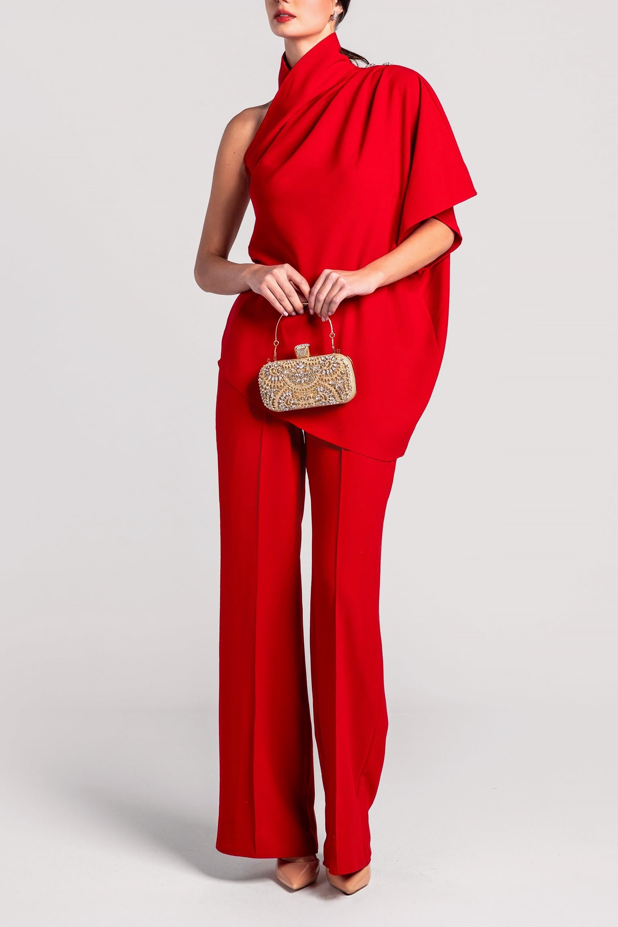 Red Isabellas Asymmetrical Pant Suit by Moonmains