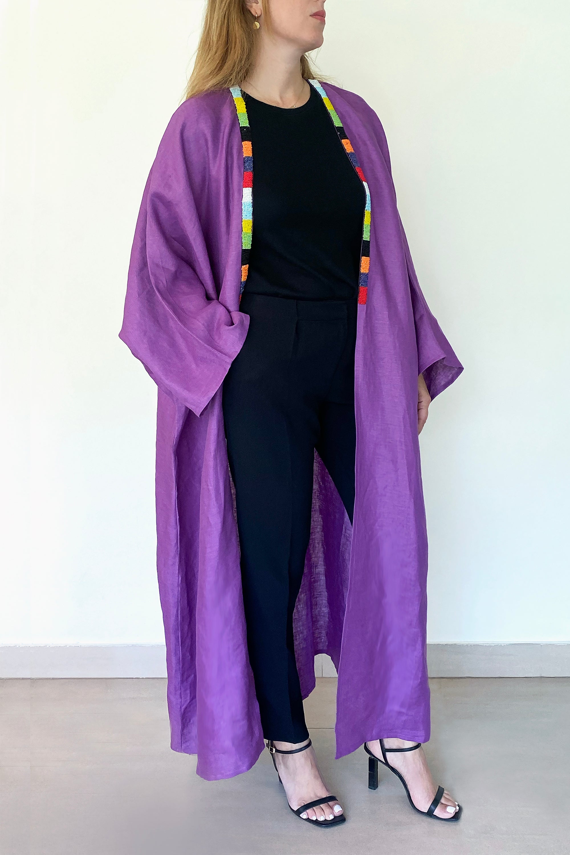 Purple Linen Abaya by Canava