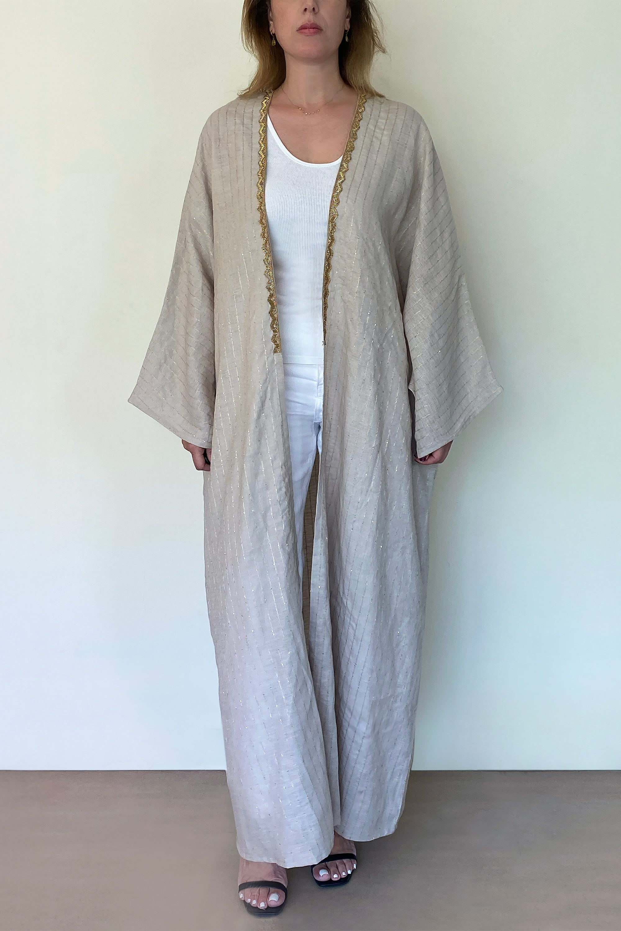 Beige Linen Abaya by Canava