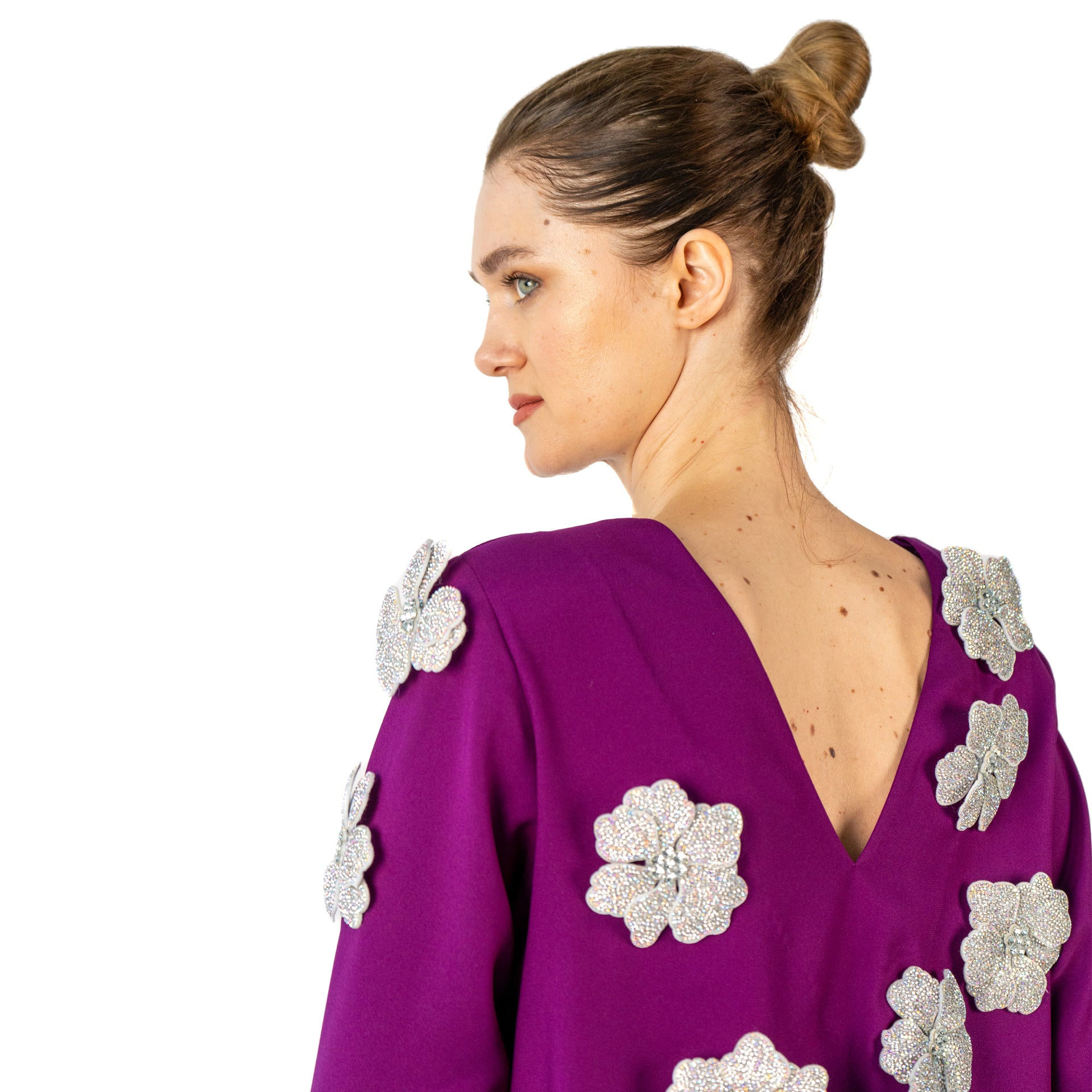 Purple Dress with Silver Flowers From Jouri By Rola