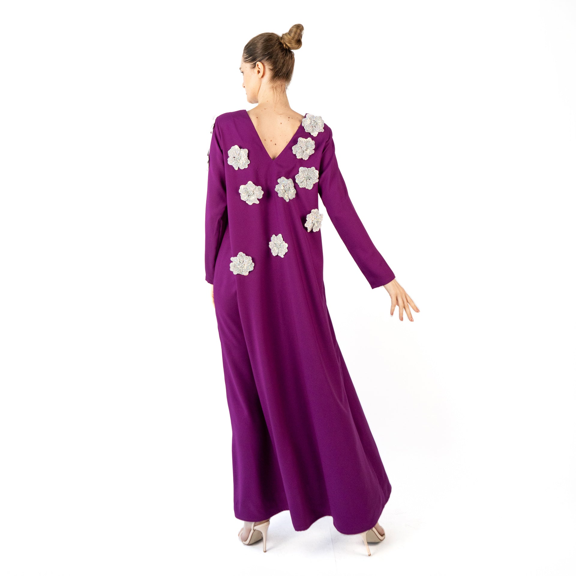 Purple Dress with Silver Flowers From Jouri By Rola