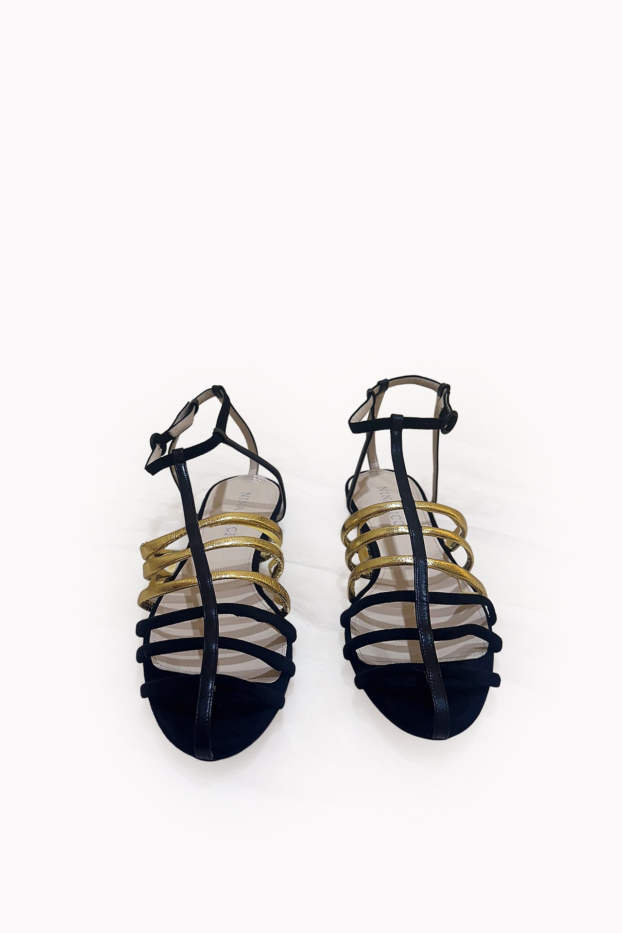 Nina Ricci Oscio Black & Gold Sandals by Vintage SAAF