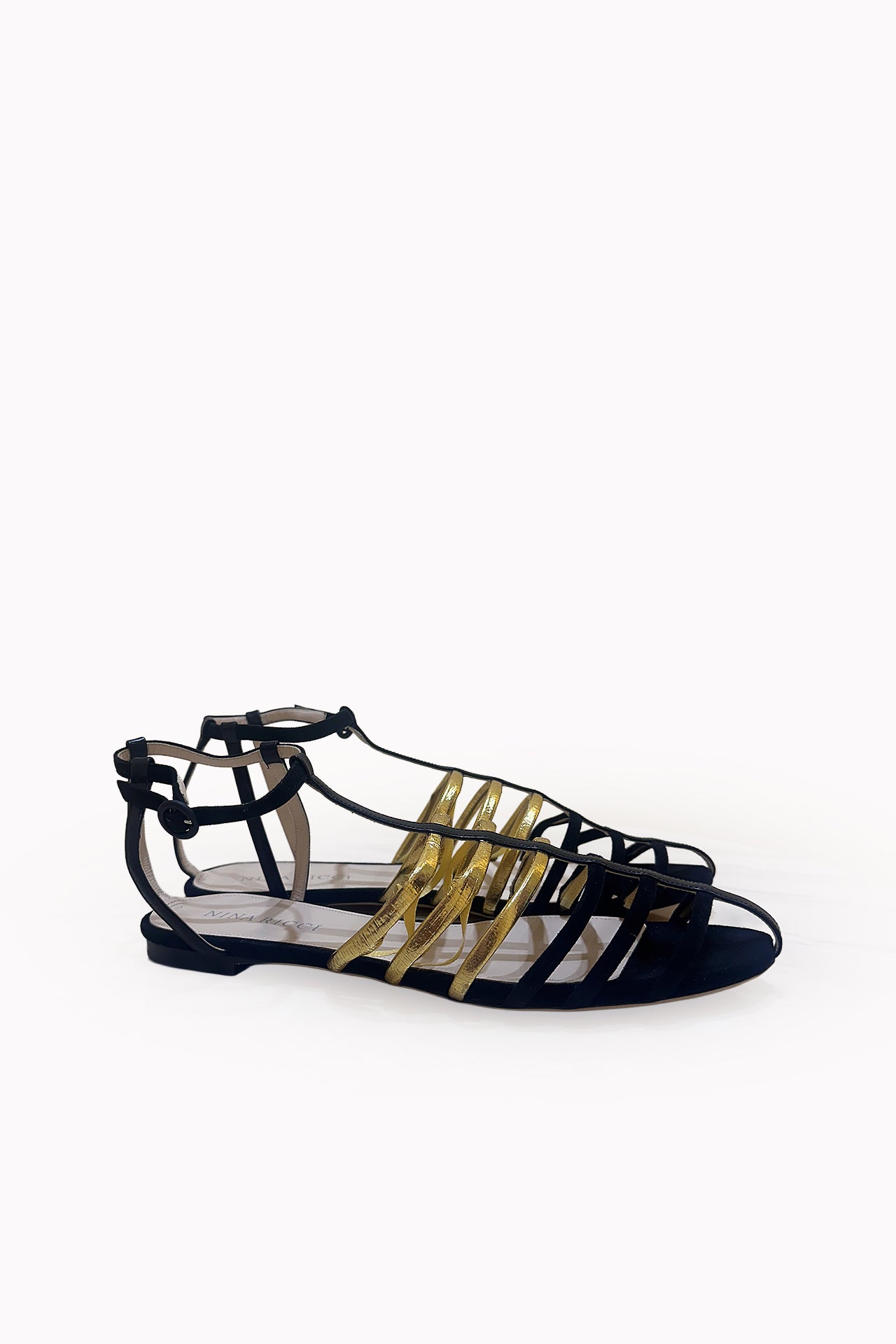 Nina Ricci Oscio Black & Gold Sandals by Vintage SAAF