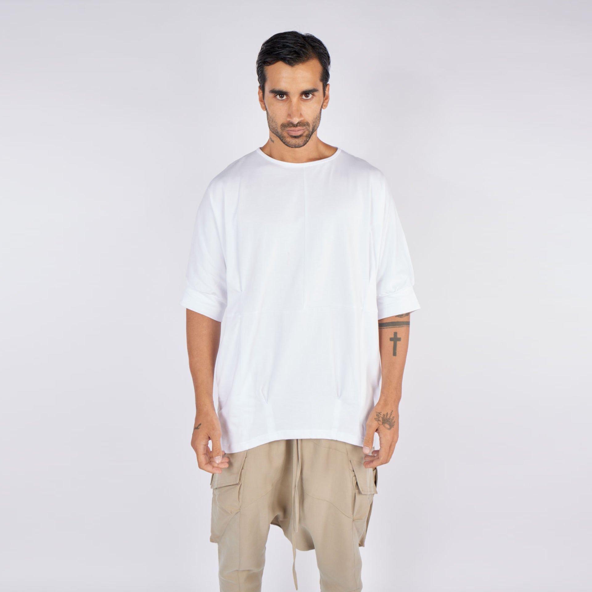 Hexagon Unisex White Deconstructed Oversized T-Shirt by Newminatis