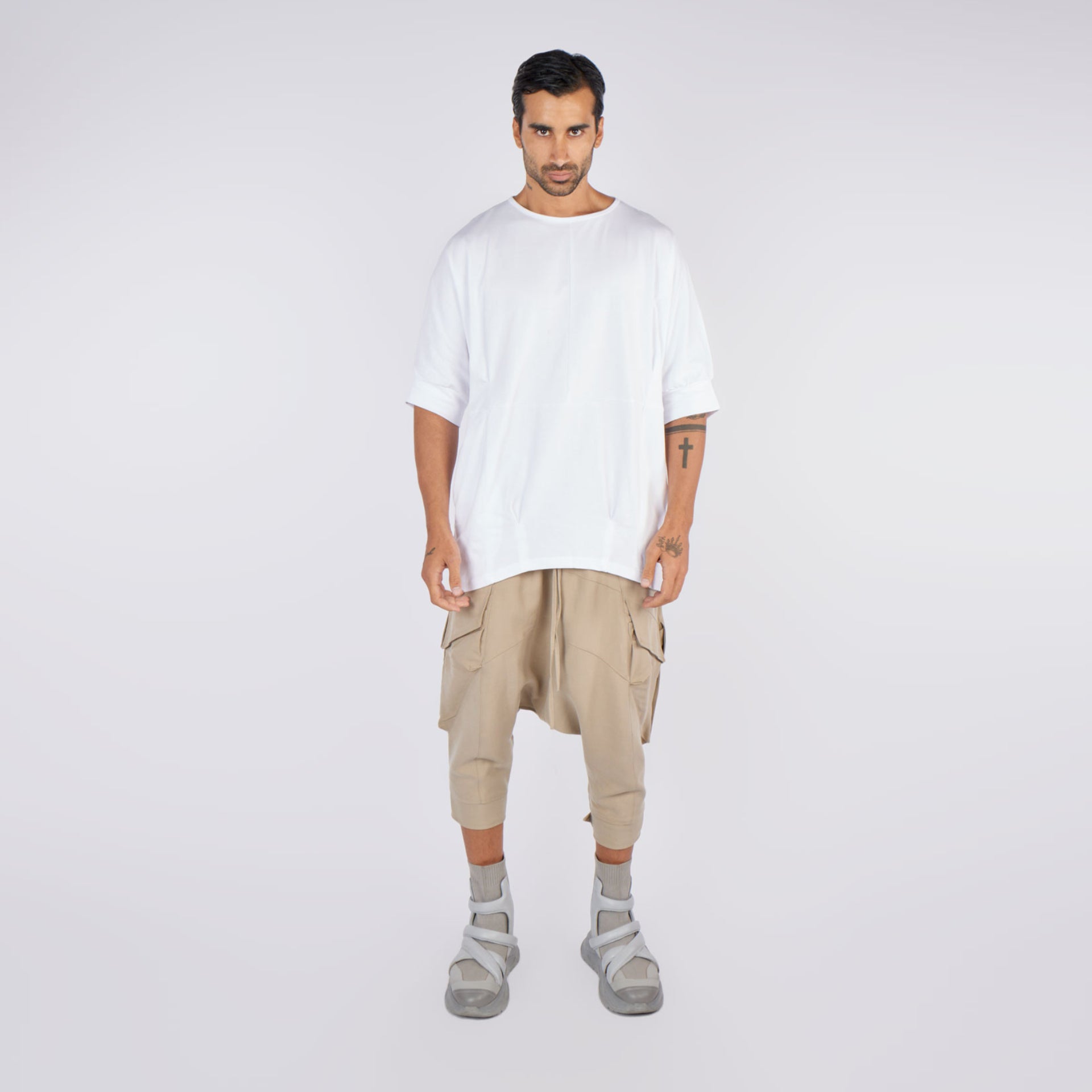 Hexagon Unisex White Deconstructed Oversized T-Shirt by Newminatis