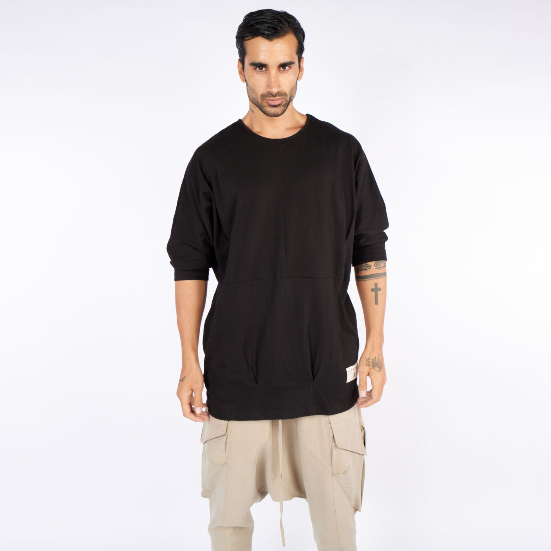 Hexagon Men's Black Deconstructed Oversized T-Shirt by Newminatis