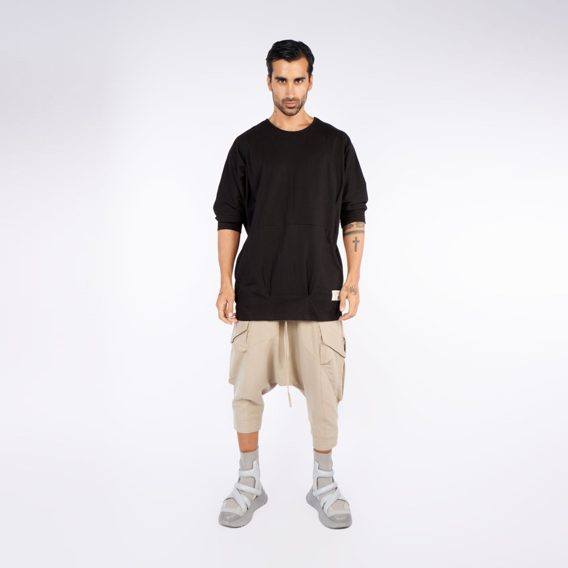 Hexagon Men's Black Deconstructed Oversized T-Shirt by Newminatis