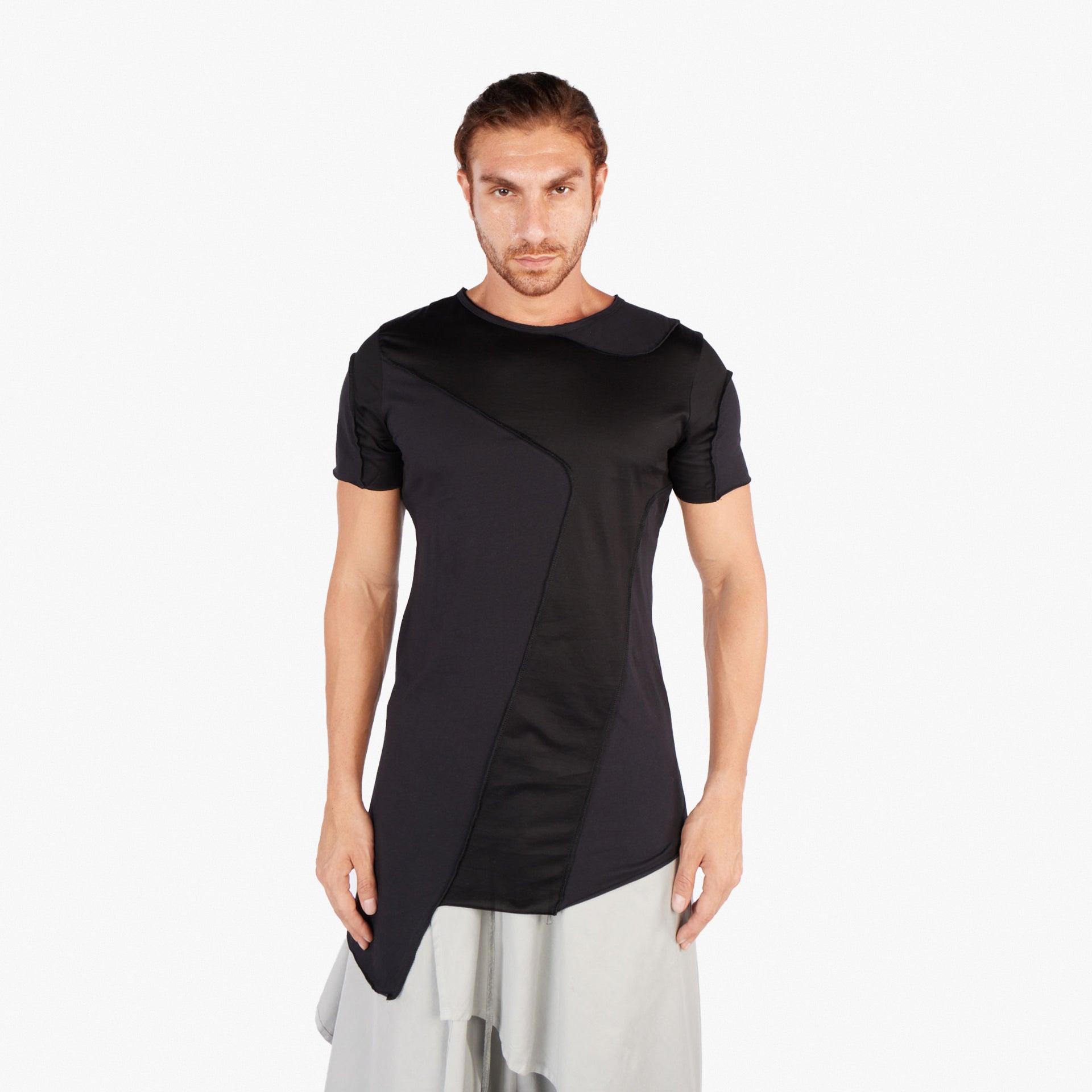 Chroma Unisex Black Asymmetrical Cut T-Shirt by Newminatis