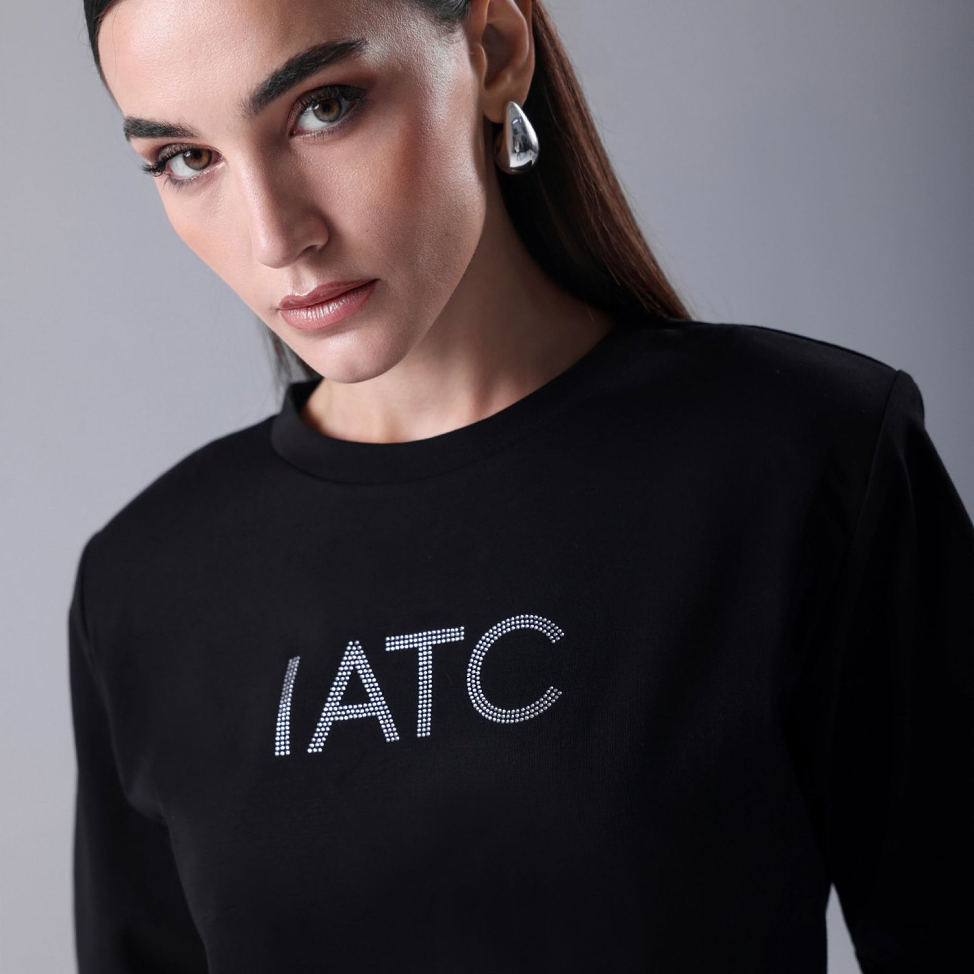 Women Black IATC Crystal T-Shirt By I am the Company