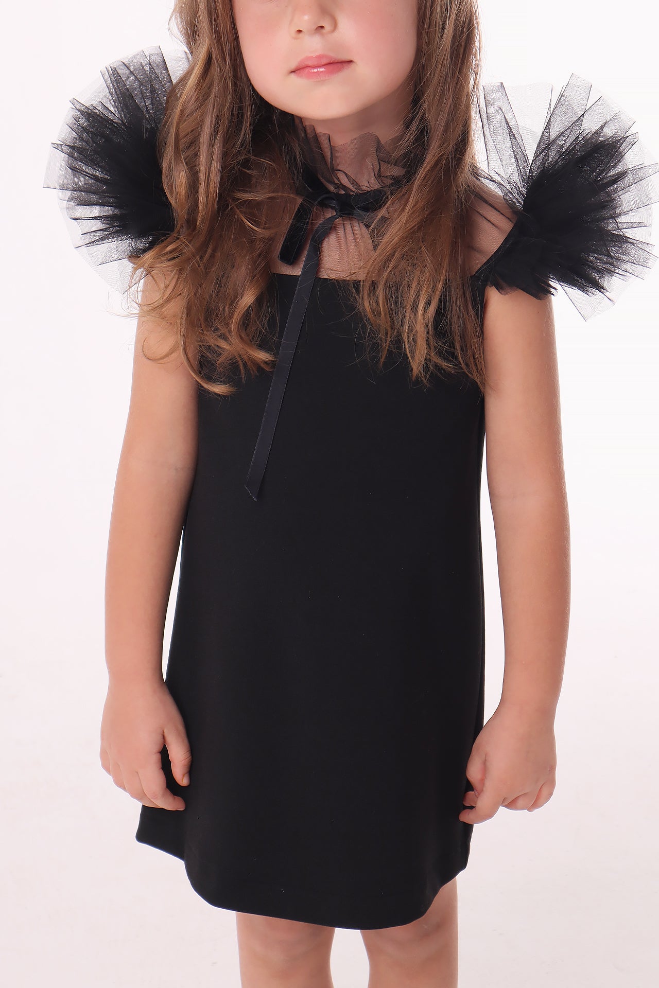 Amelie Chic Puff Black Mini Dress by Katee's Kids