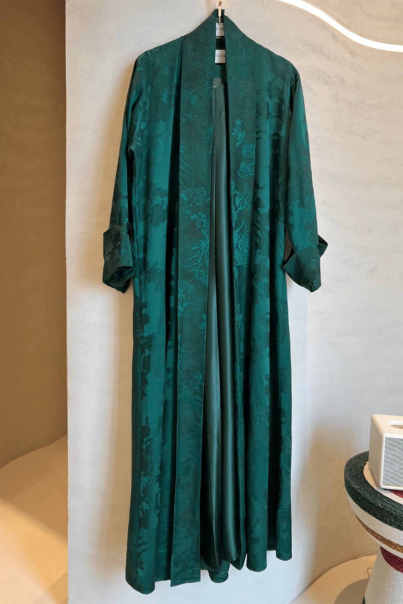 Green Jacquard Silk Abaya by F.Lounge