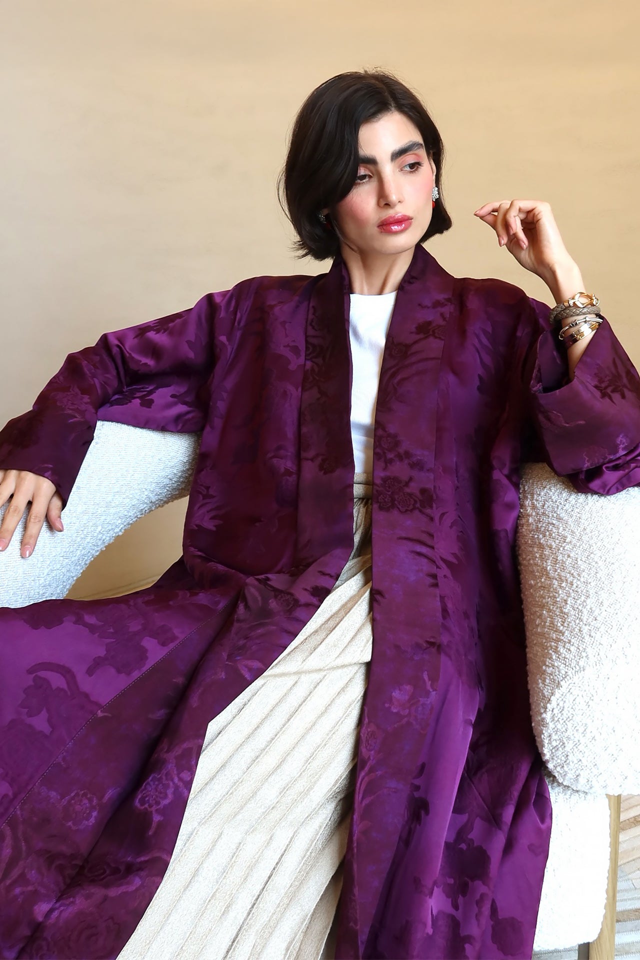 Purple Jacquard Silk Abaya by F.Lounge