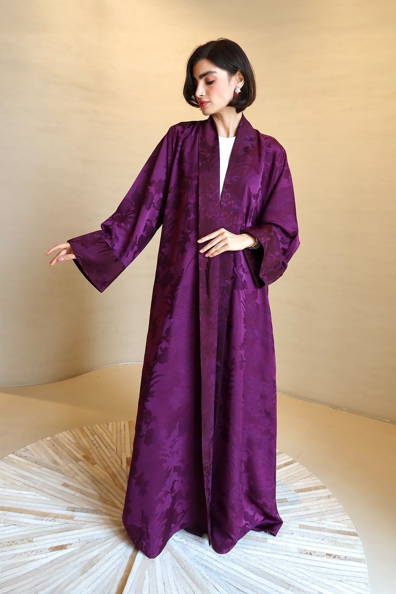 Purple Jacquard Silk Abaya by F.Lounge