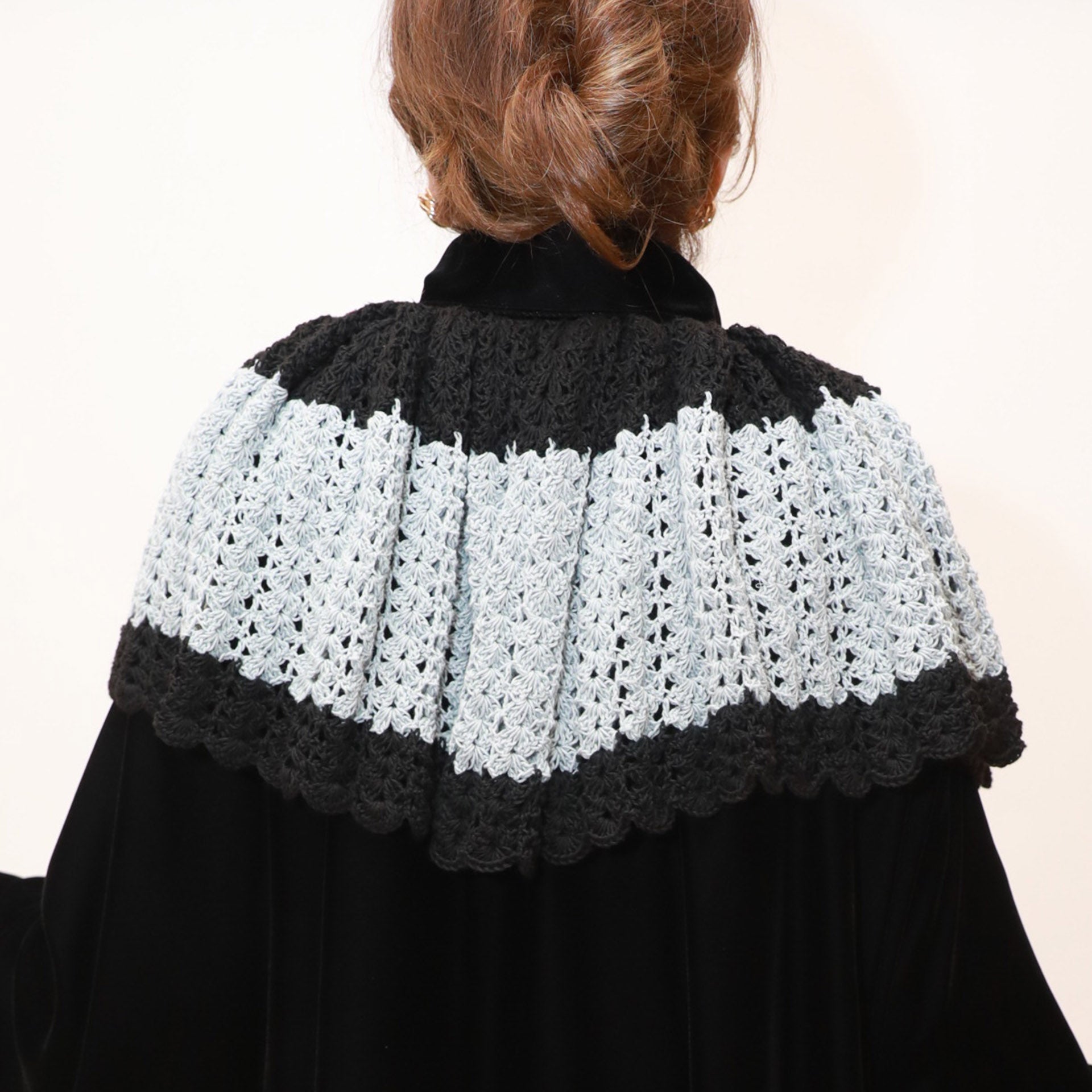 Black Velvet Abaya with Crochet by Khloud Al-Saadawi