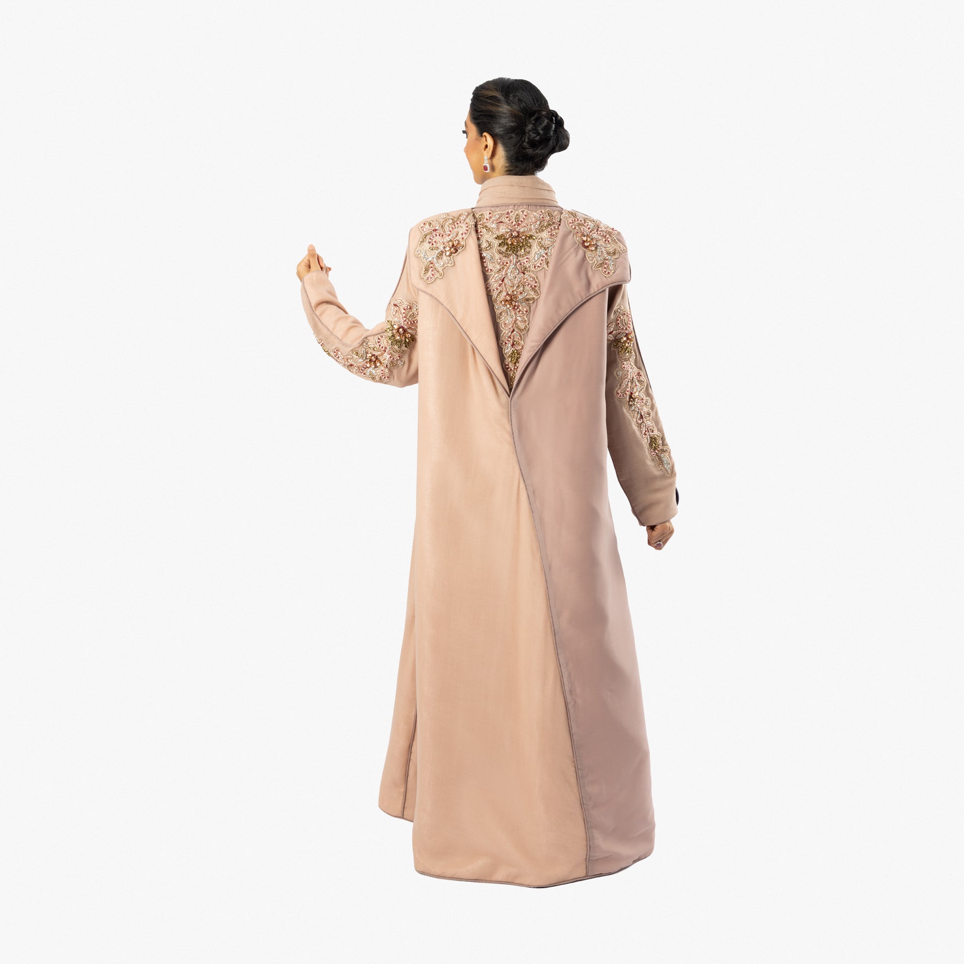 Pink Wool Embroidery Abaya by Khloud Al-Saadawi