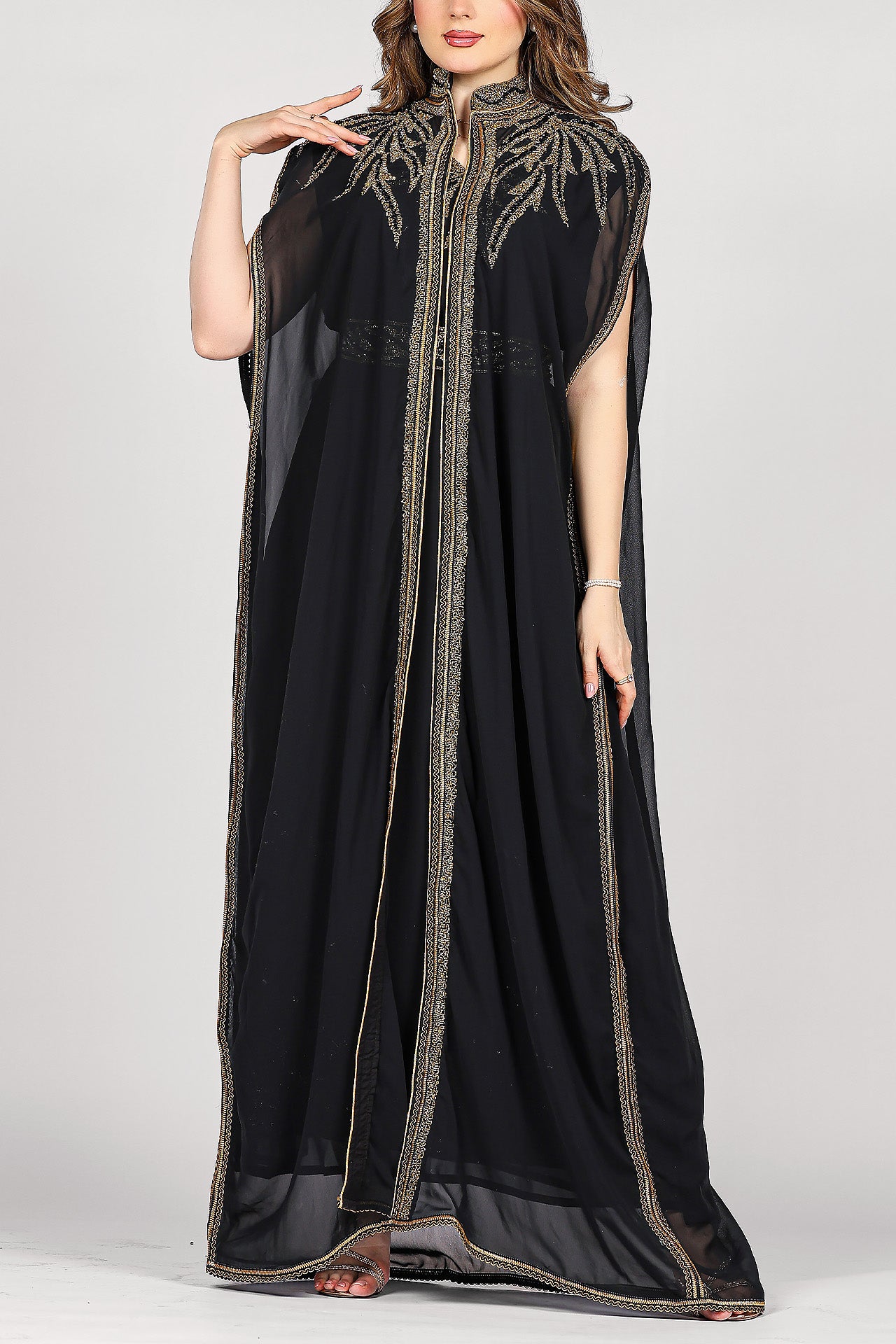 Black Hand-Embroidered Royal Kaftan by Marwa Ghassan