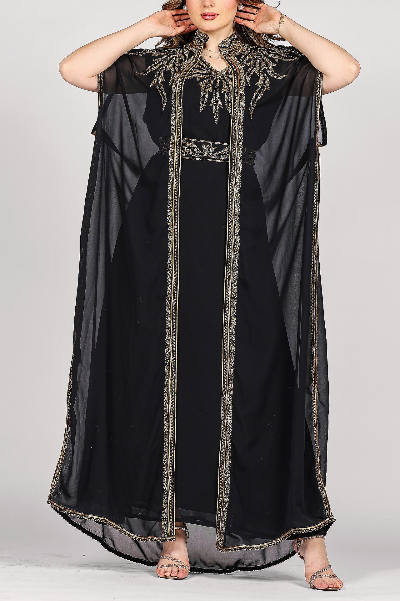 Black Hand-Embroidered Royal Kaftan by Marwa Ghassan