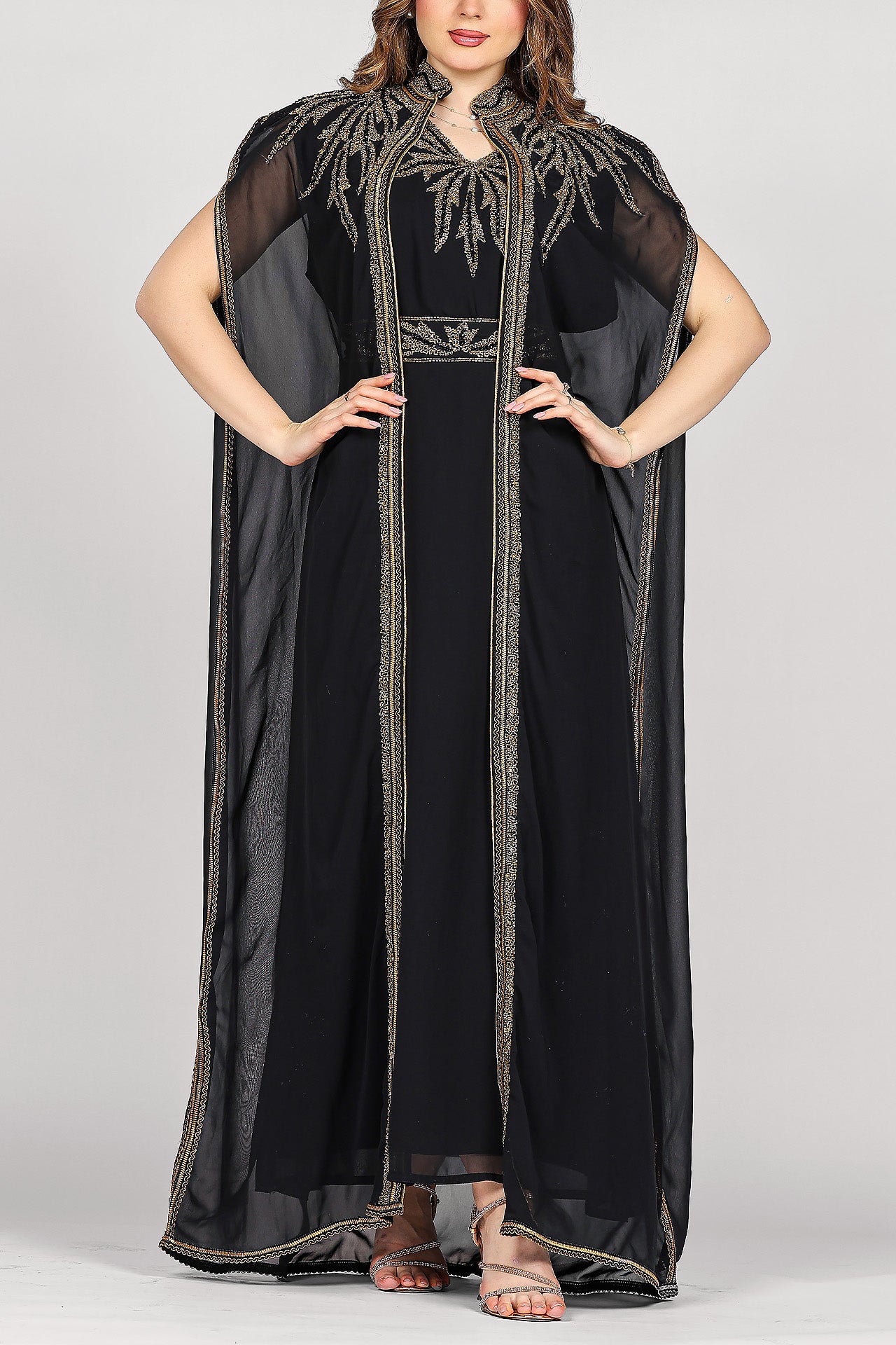 Black Hand-Embroidered Royal Kaftan by Marwa Ghassan