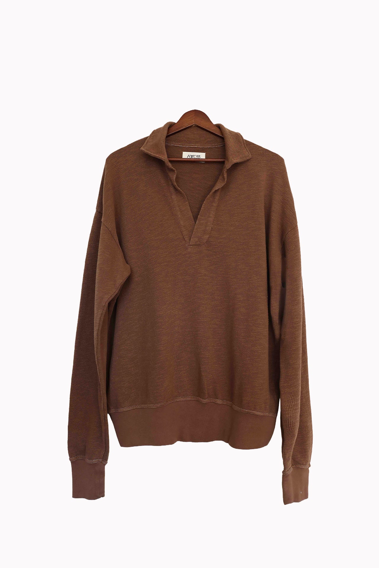 Brown Oversized Long Sleeves Polo by AARC55