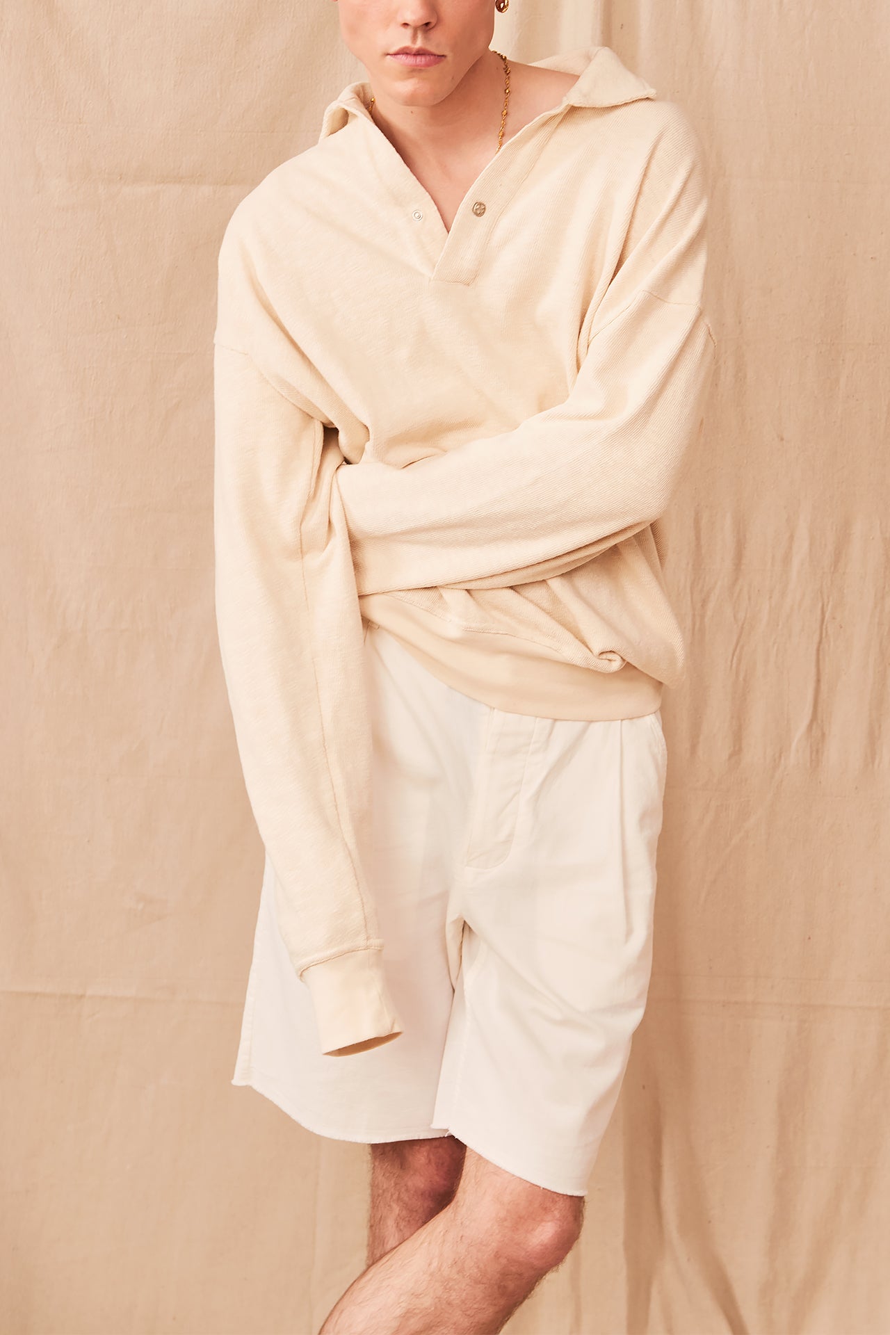 Beige Oversized Long Sleeves Polo by AARC55