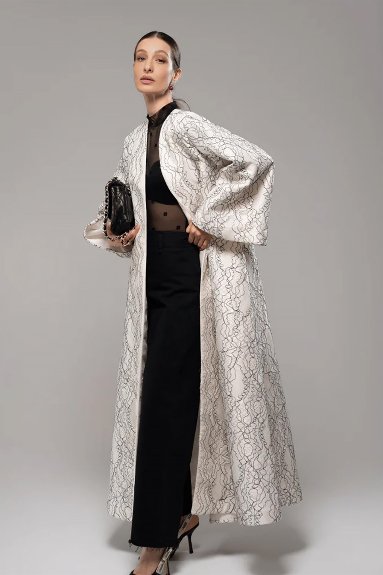 Beige/Black Lace Braided Abaya by F.Lounge