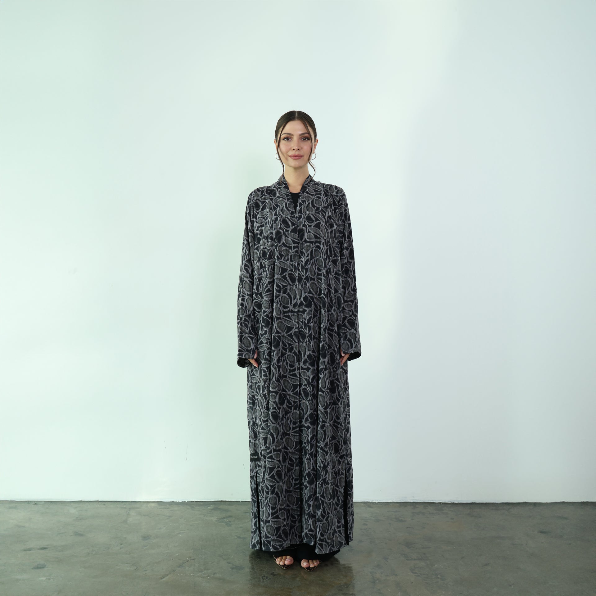 Black Chiffon Green Printed Abaya by Nouf