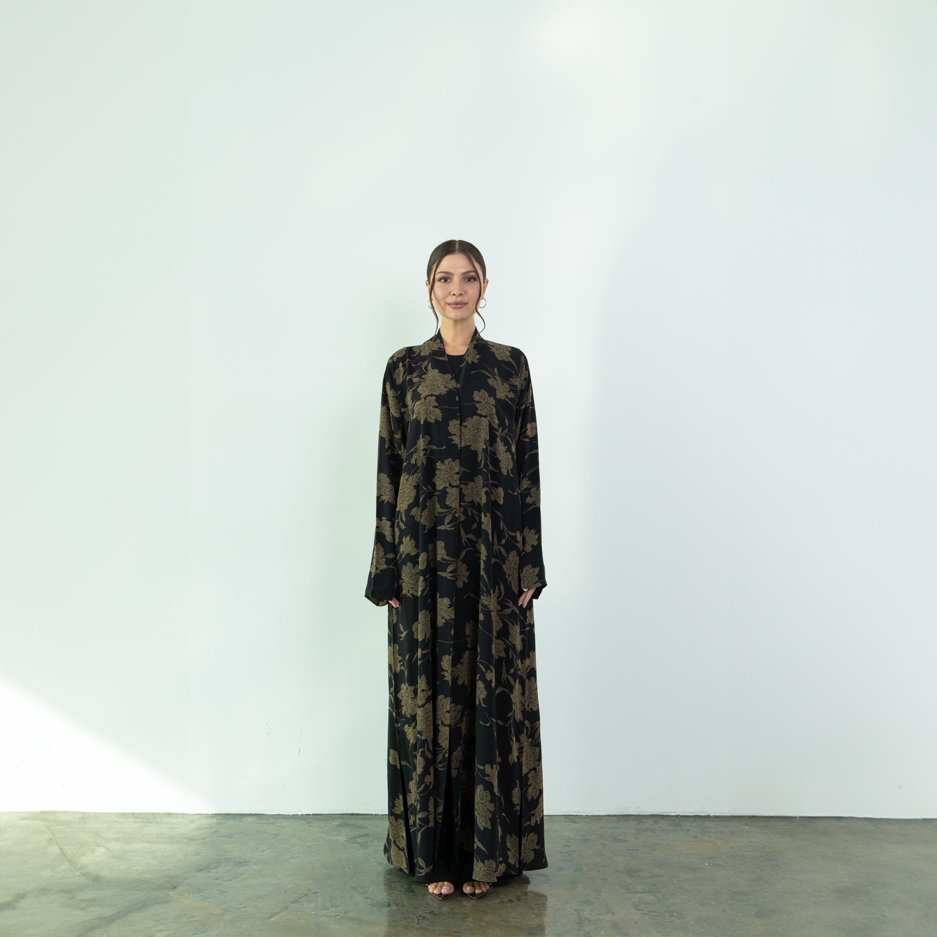 Black Chiffon Floral Abaya by Nouf