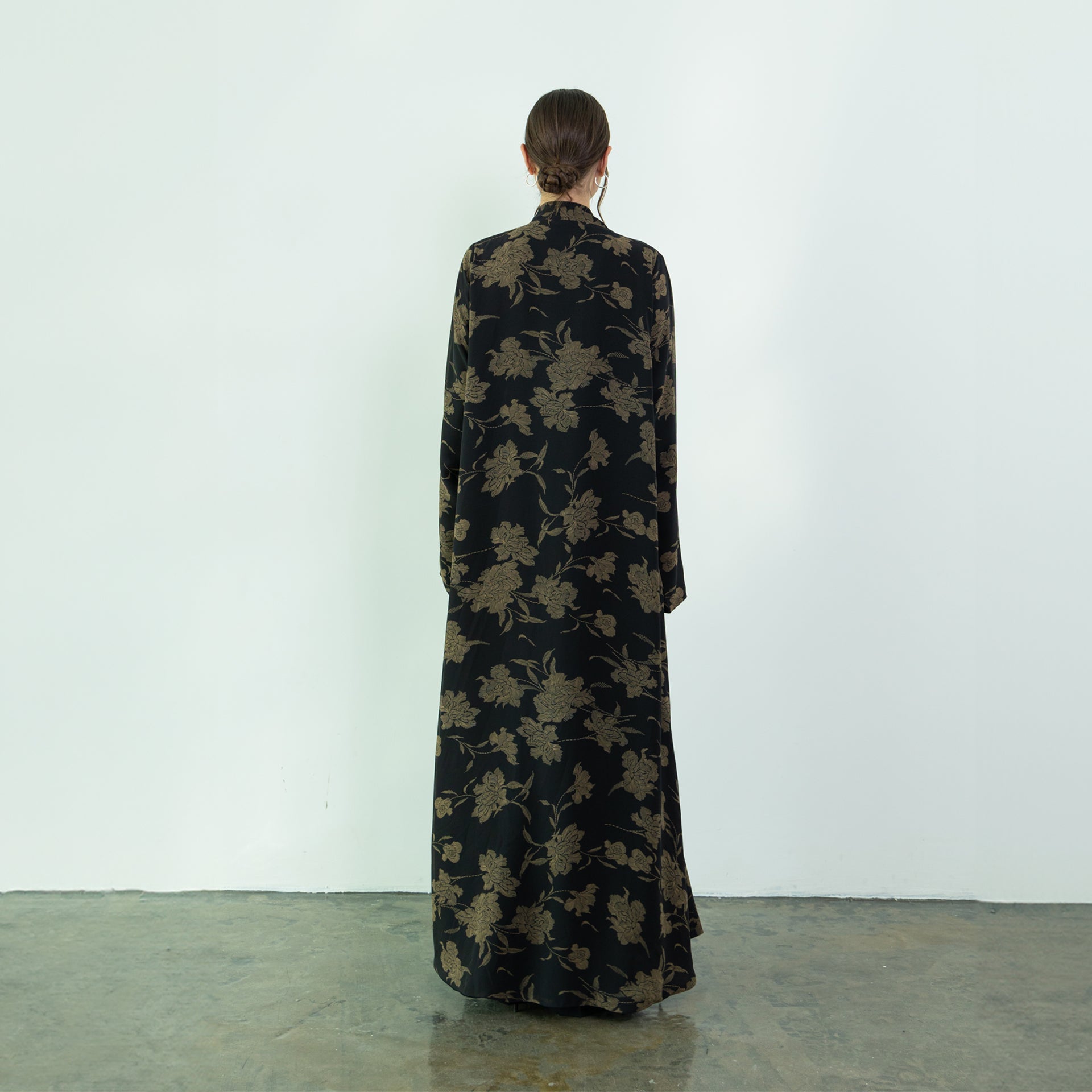 Black Chiffon Floral Abaya by Nouf