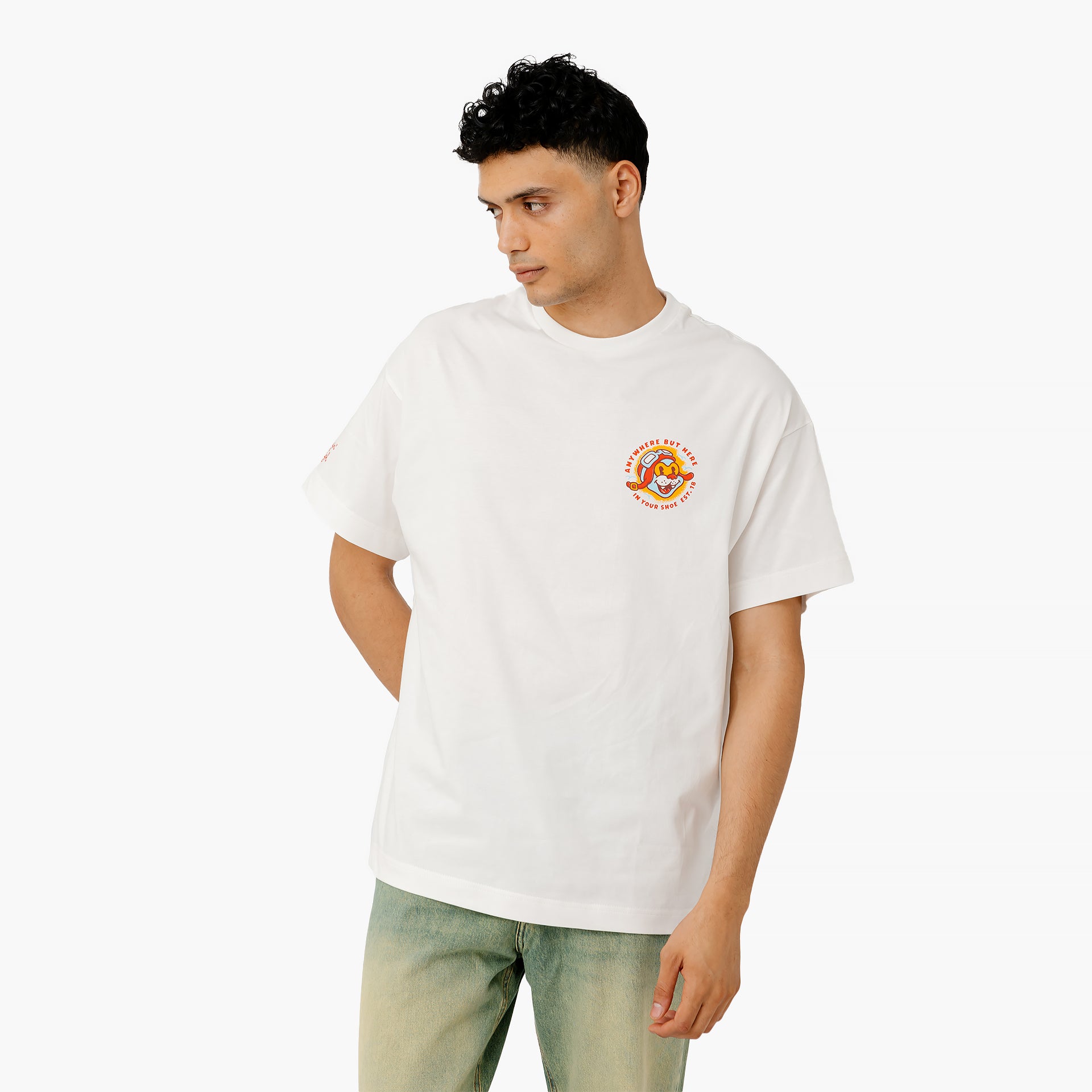 White Oversized Nowhere Fast Printed T-shirt By In Your Shoe