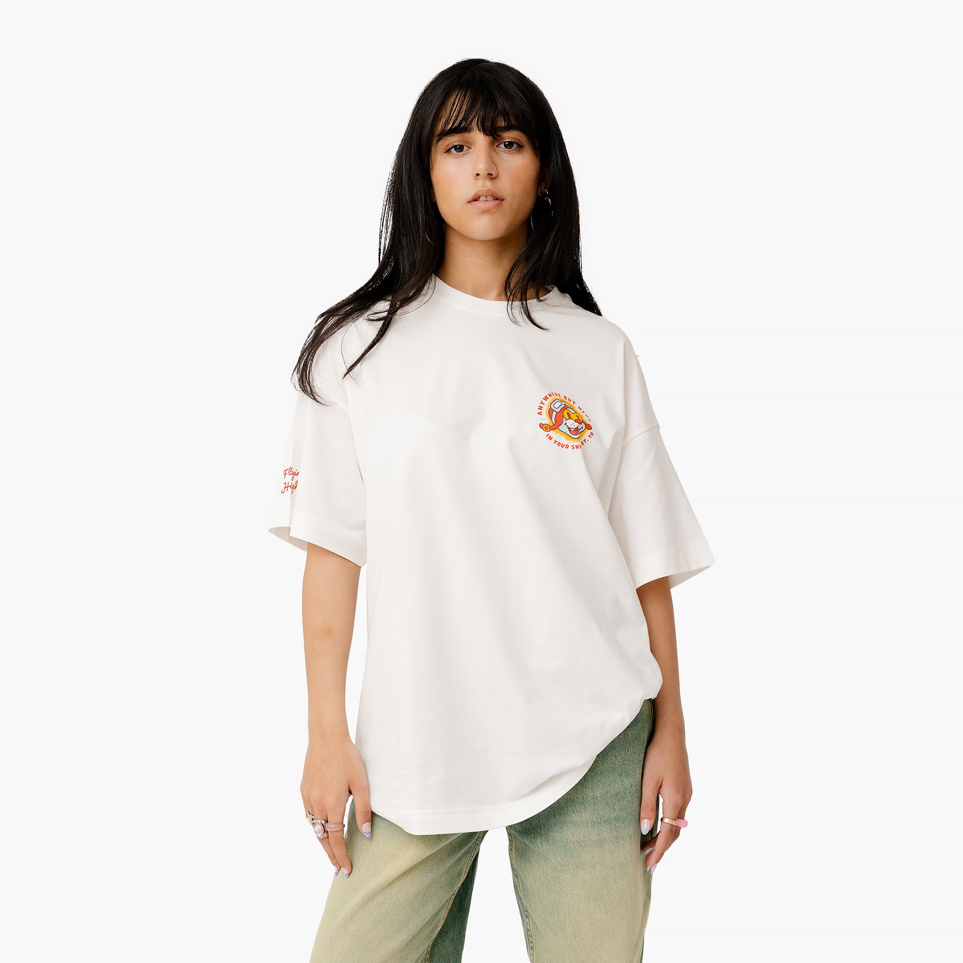 White Oversized Nowhere Fast Printed T-shirt By In Your Shoe