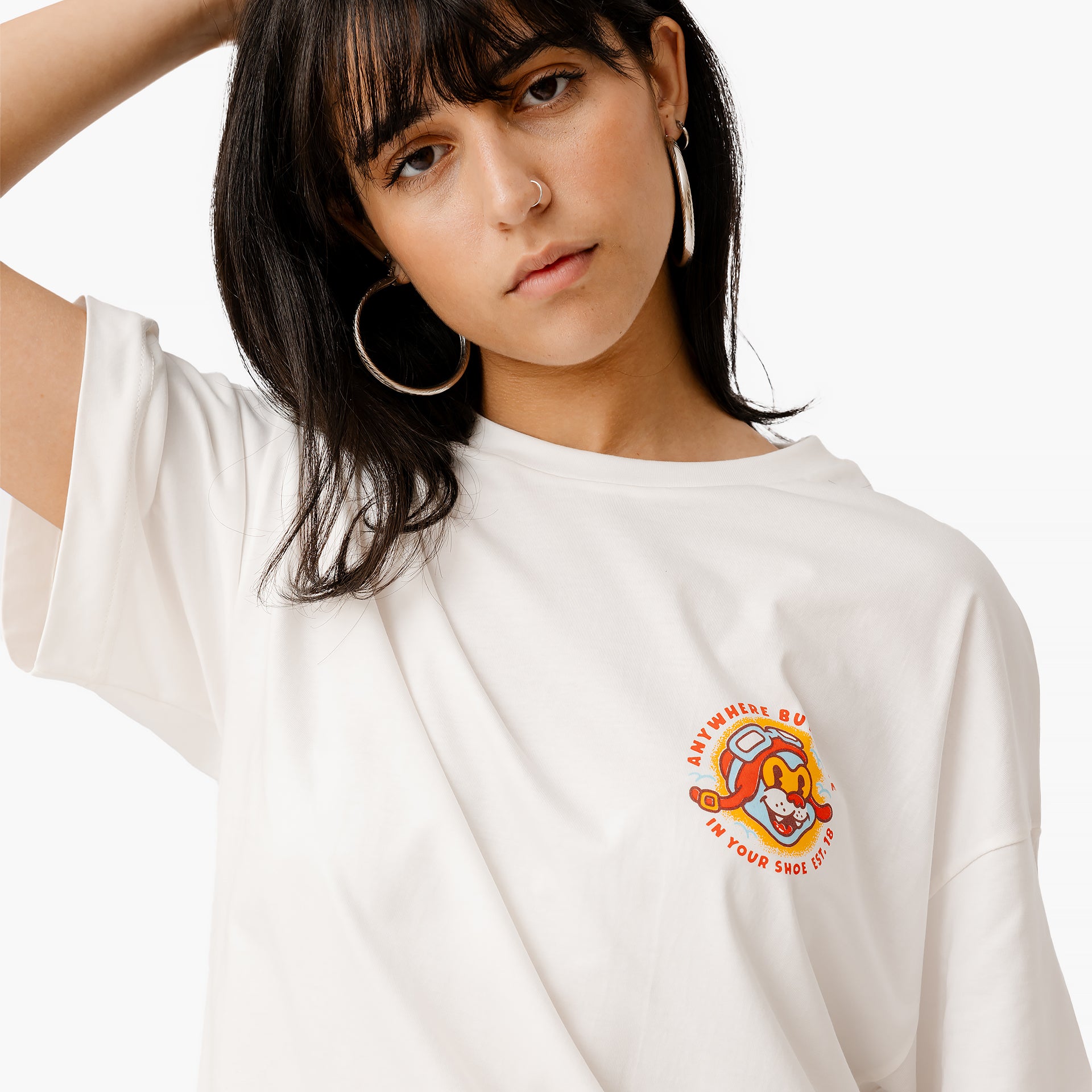 White Oversized Nowhere Fast Printed T-shirt By In Your Shoe