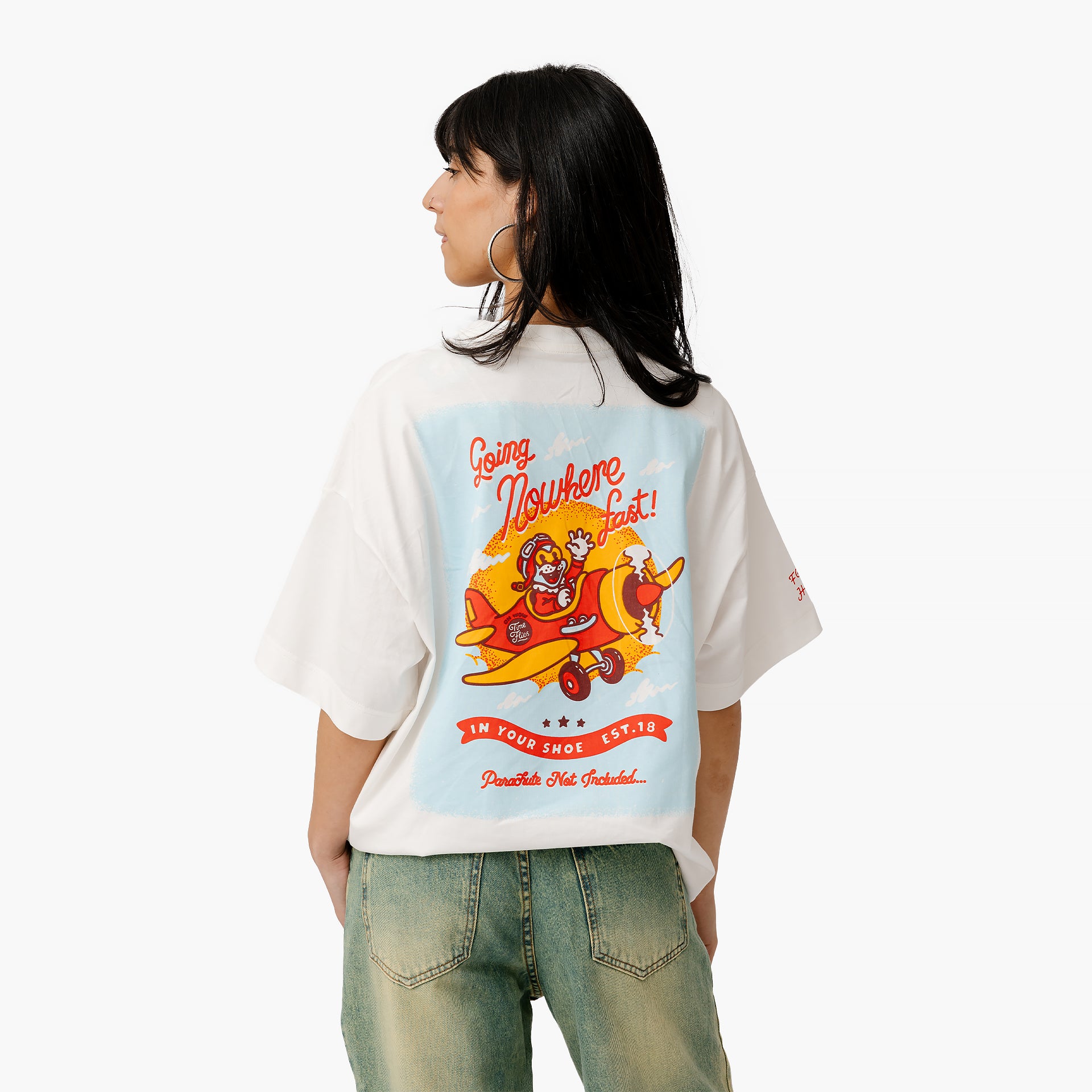 White Oversized Nowhere Fast Printed T-shirt By In Your Shoe