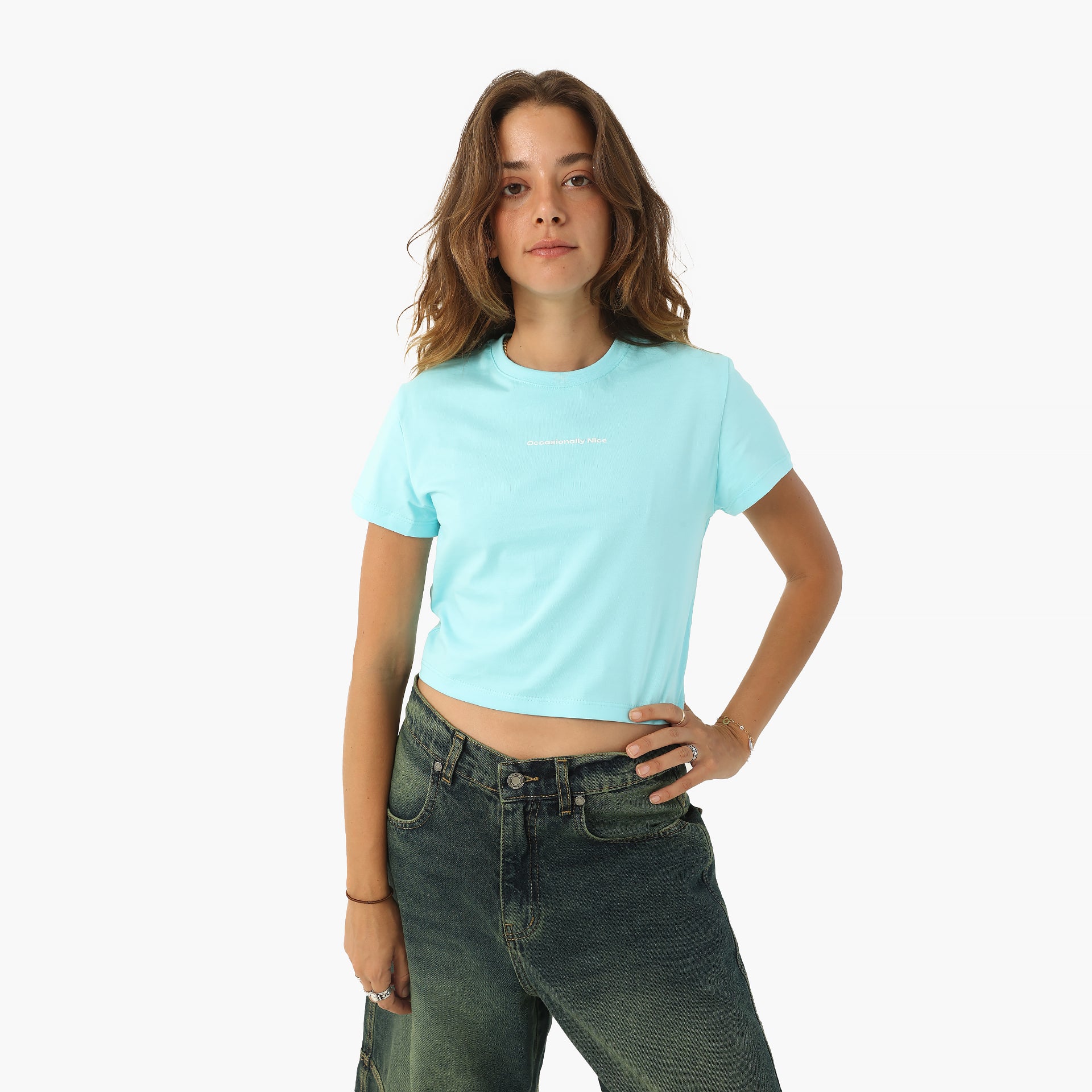 Turquoise Occasionally Nice Cropped T-shirt By In Your Shoe